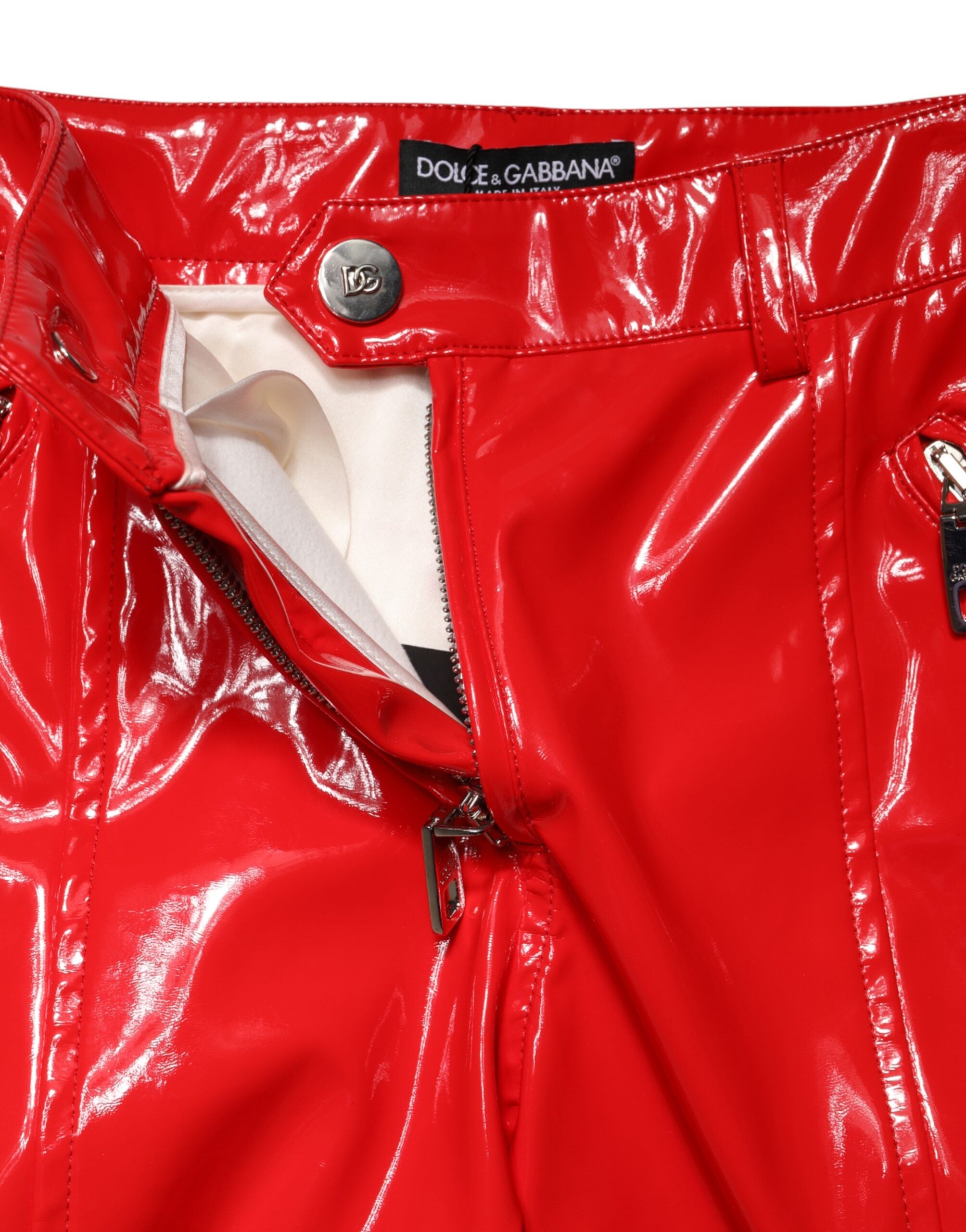 Dolce & Gabbana Red Glossy Polyester Cargo Boot Cut Women's Pants