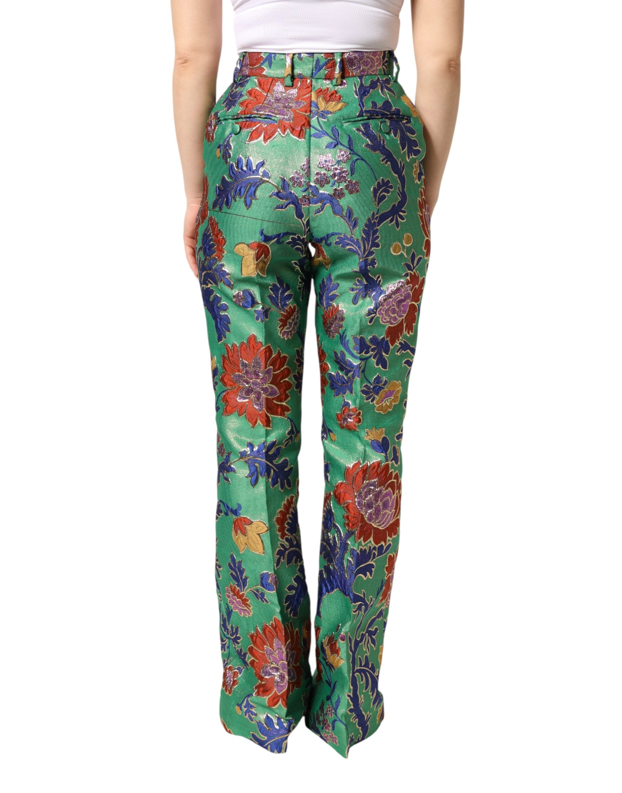 Dolce & Gabbana Green Floral Polyester BootCut Trouser Women's Pants (Pre-Owned)