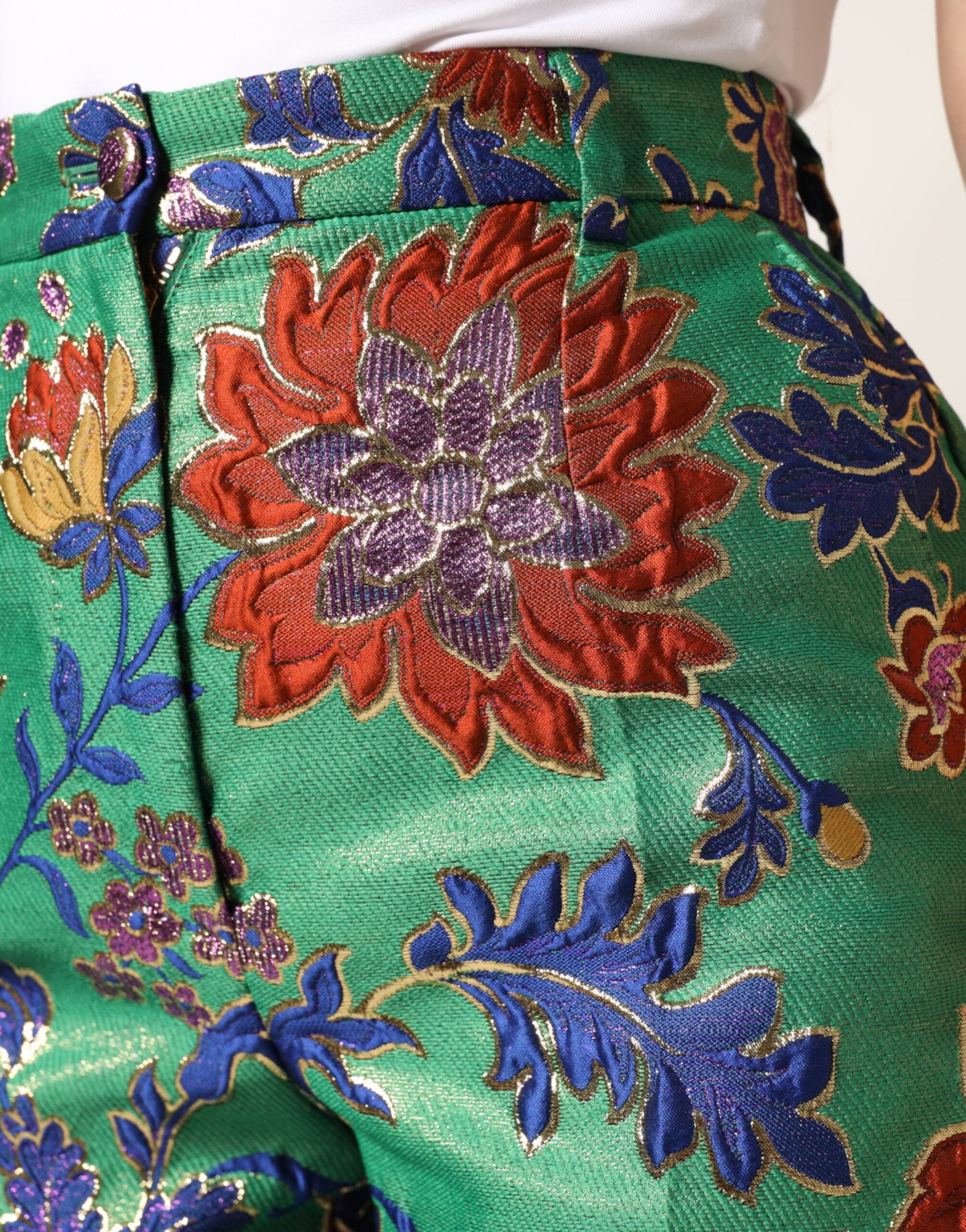 Dolce & Gabbana Green Floral Polyester BootCut Trouser Women's Pants (Pre-Owned)