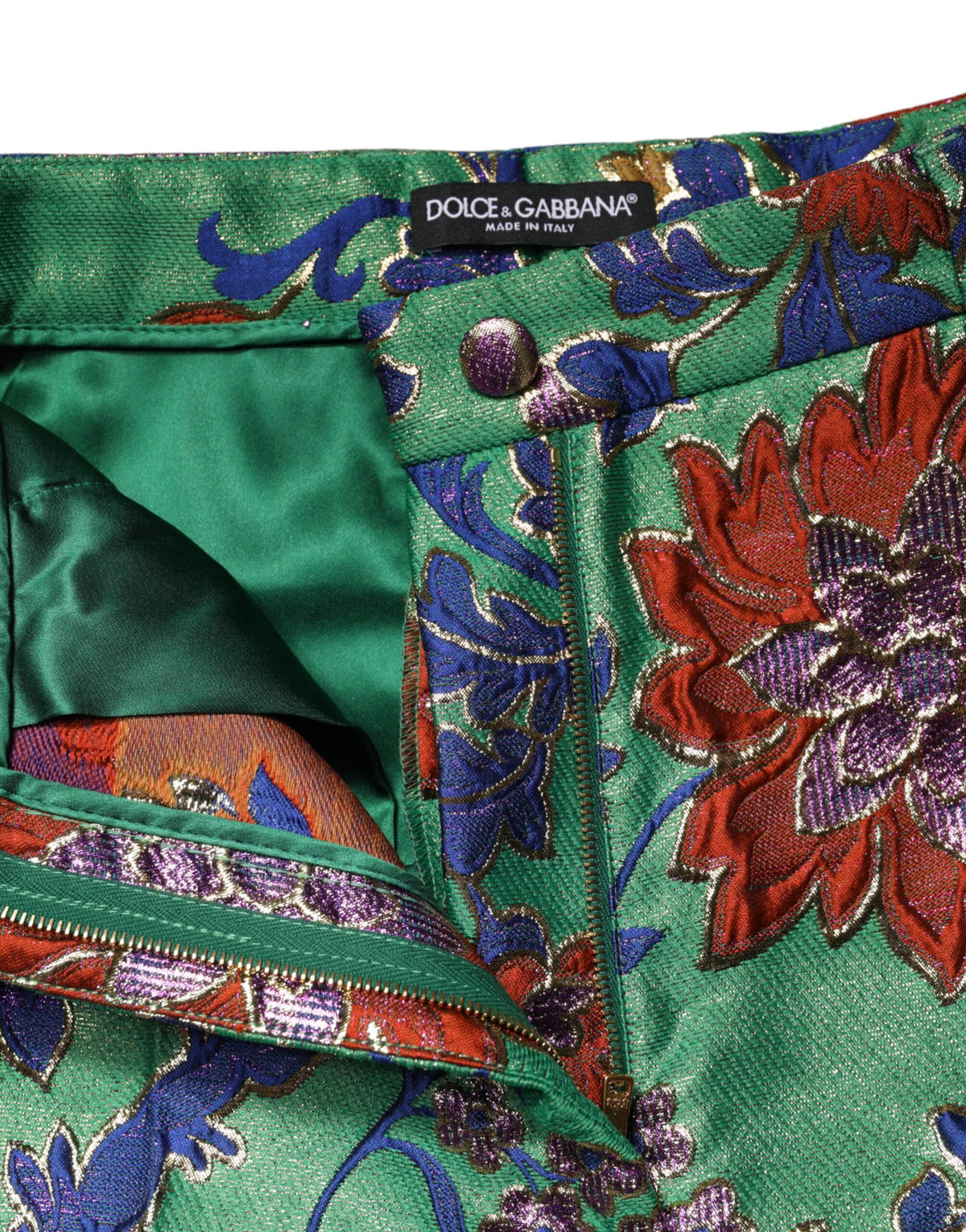 Dolce & Gabbana Green Floral Polyester BootCut Trouser Women's Pants (Pre-Owned)