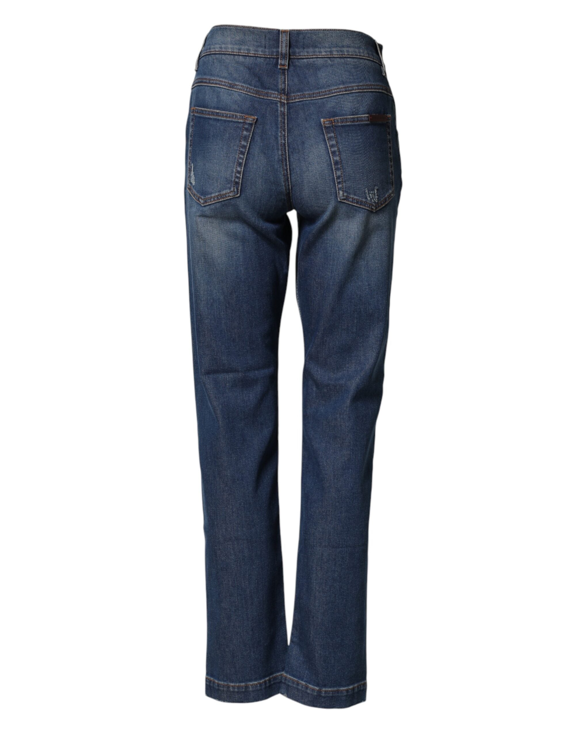 Dolce & Gabbana Blue Floral Embroidered BOYFRIEND Denim Women's Jeans