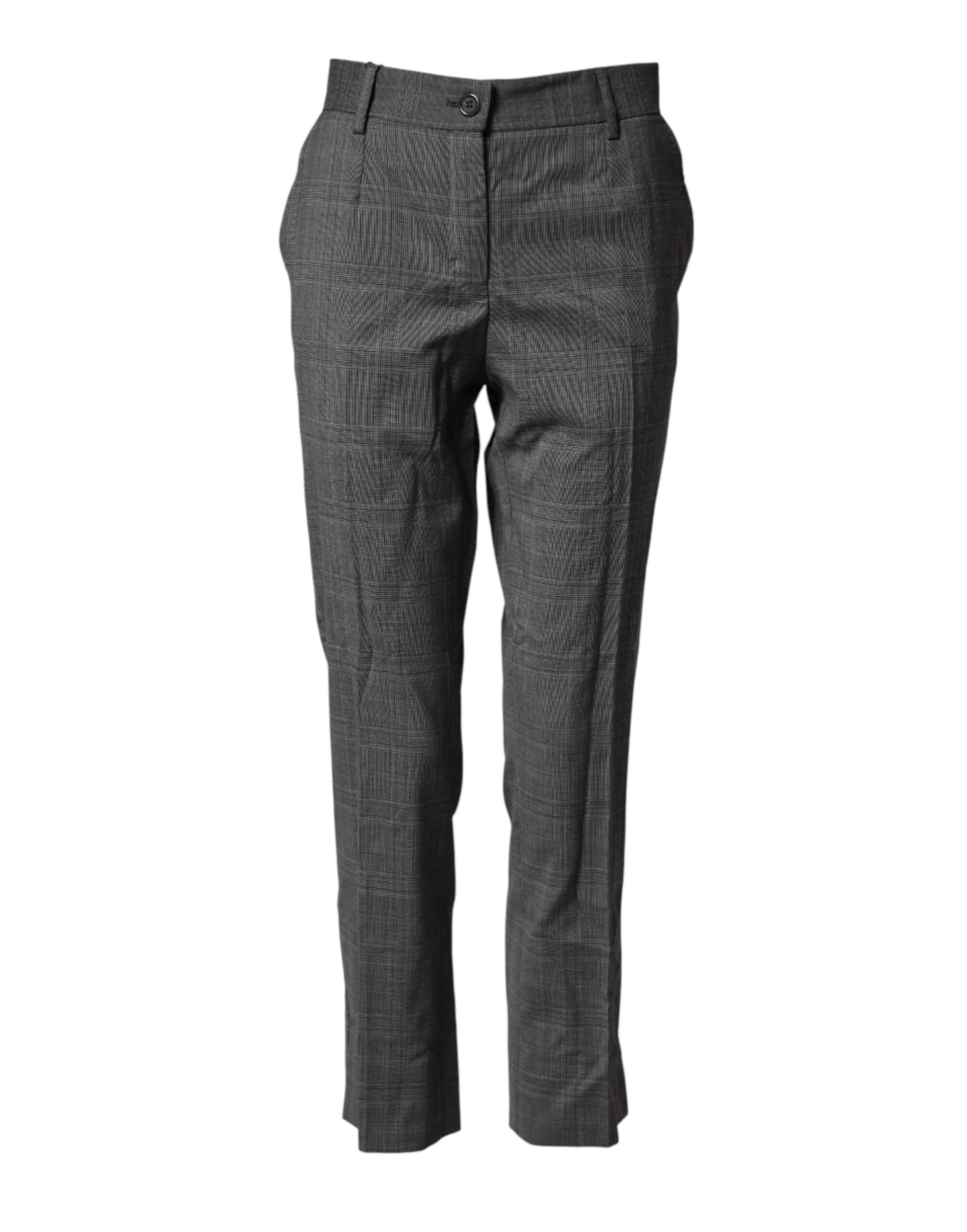 Dolce & Gabbana Dark Gray Check Tartan VirginWool Dress Women's Pants