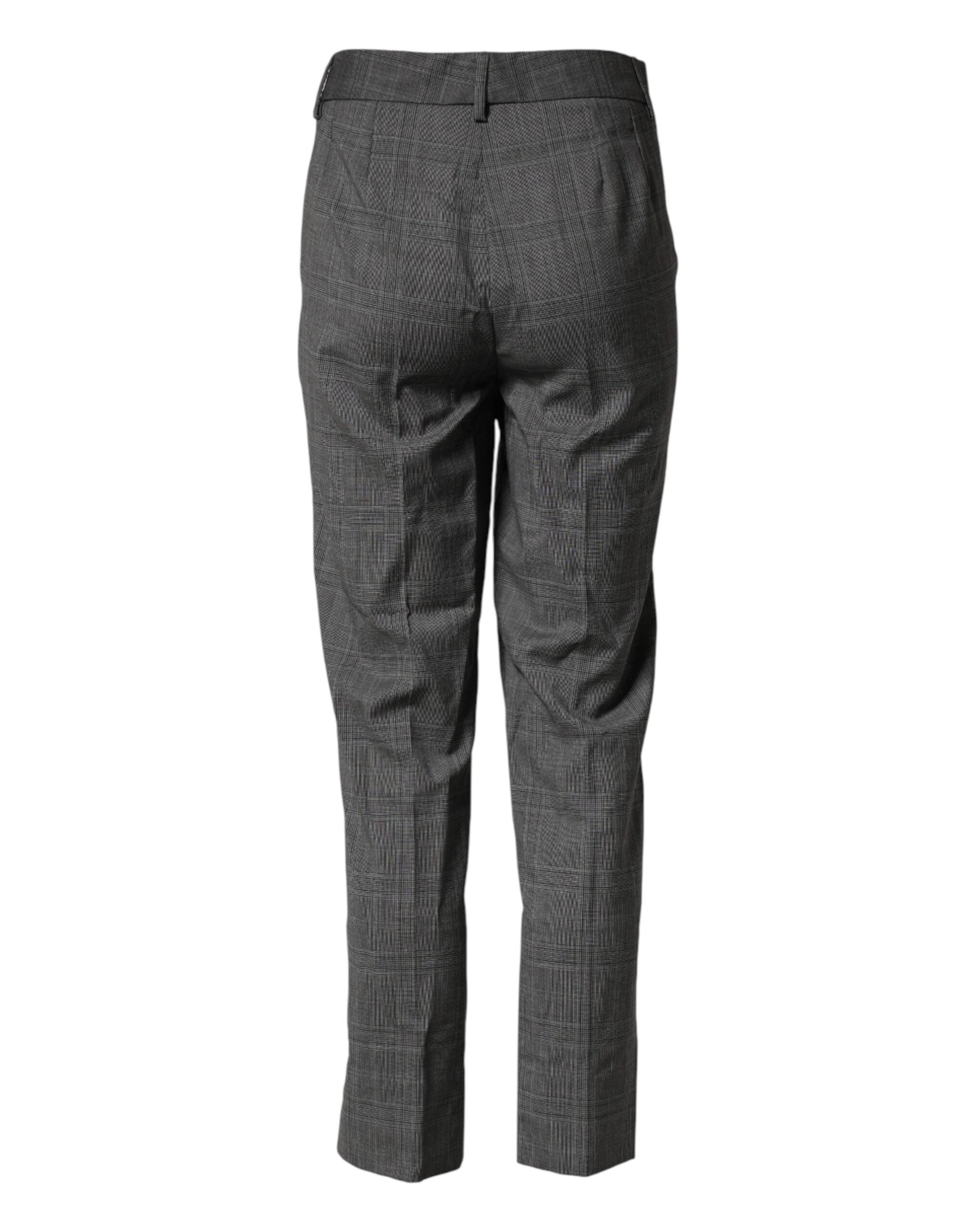 Dolce & Gabbana Dark Gray Check Tartan VirginWool Dress Women's Pants