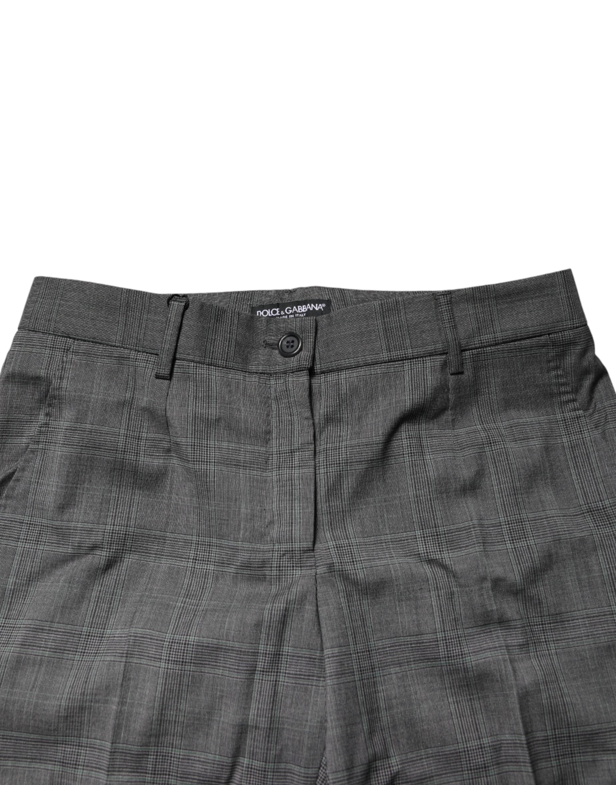 Dolce & Gabbana Dark Gray Check Tartan VirginWool Dress Women's Pants
