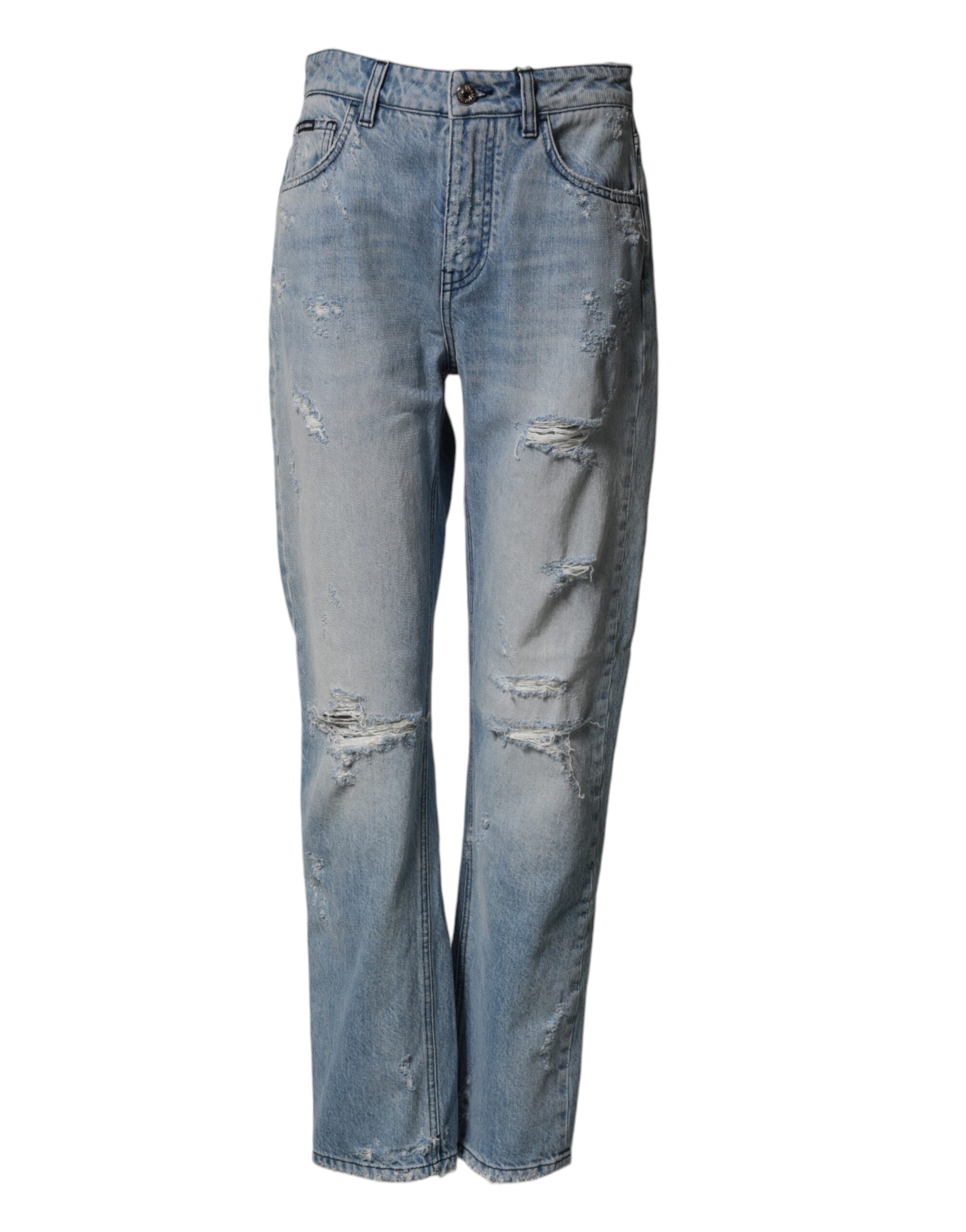 Dolce & Gabbana LightBlue Ripped Washed BOYFRIEND Denim Women's Jeans