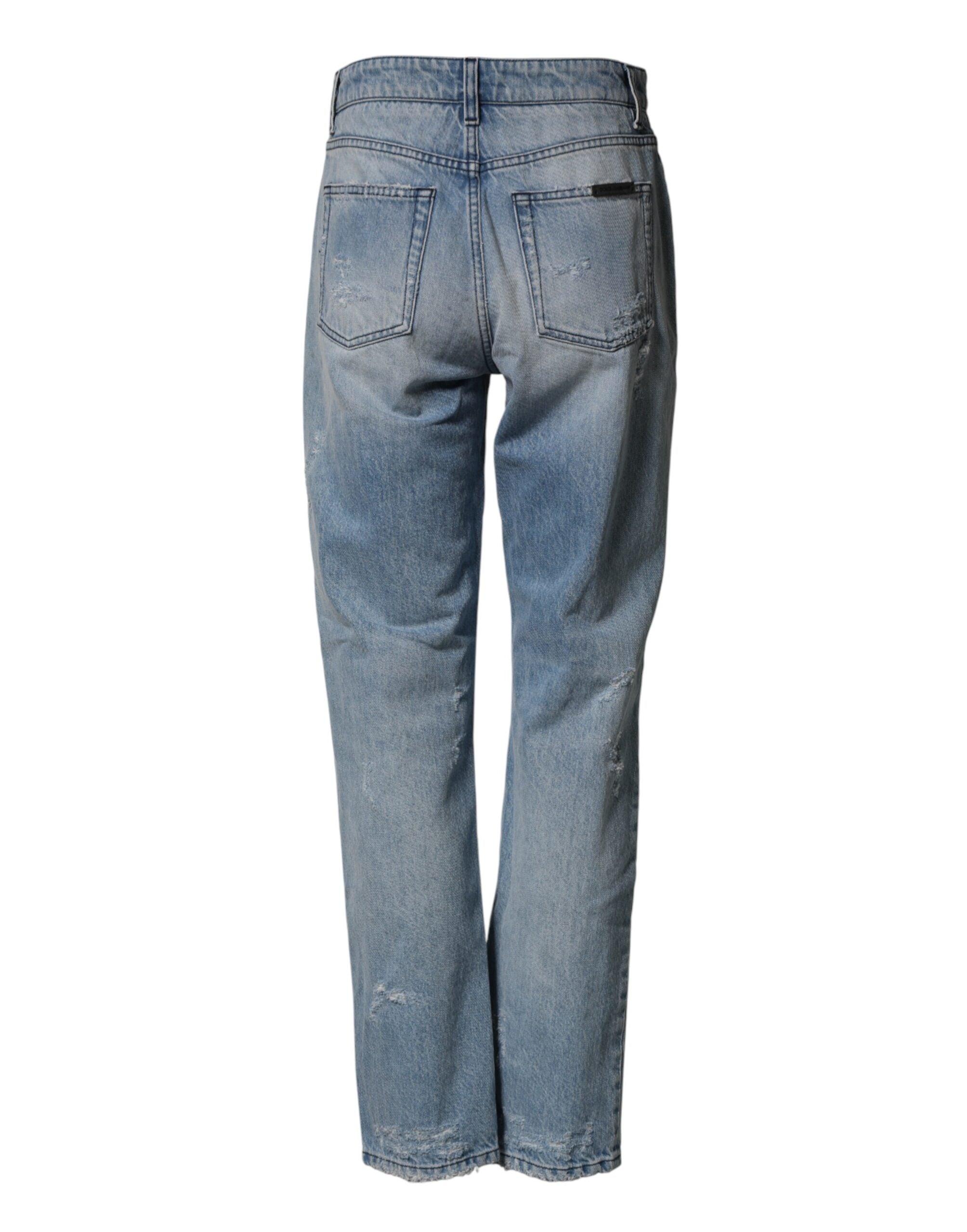 Dolce & Gabbana LightBlue Ripped Washed BOYFRIEND Denim Women's Jeans
