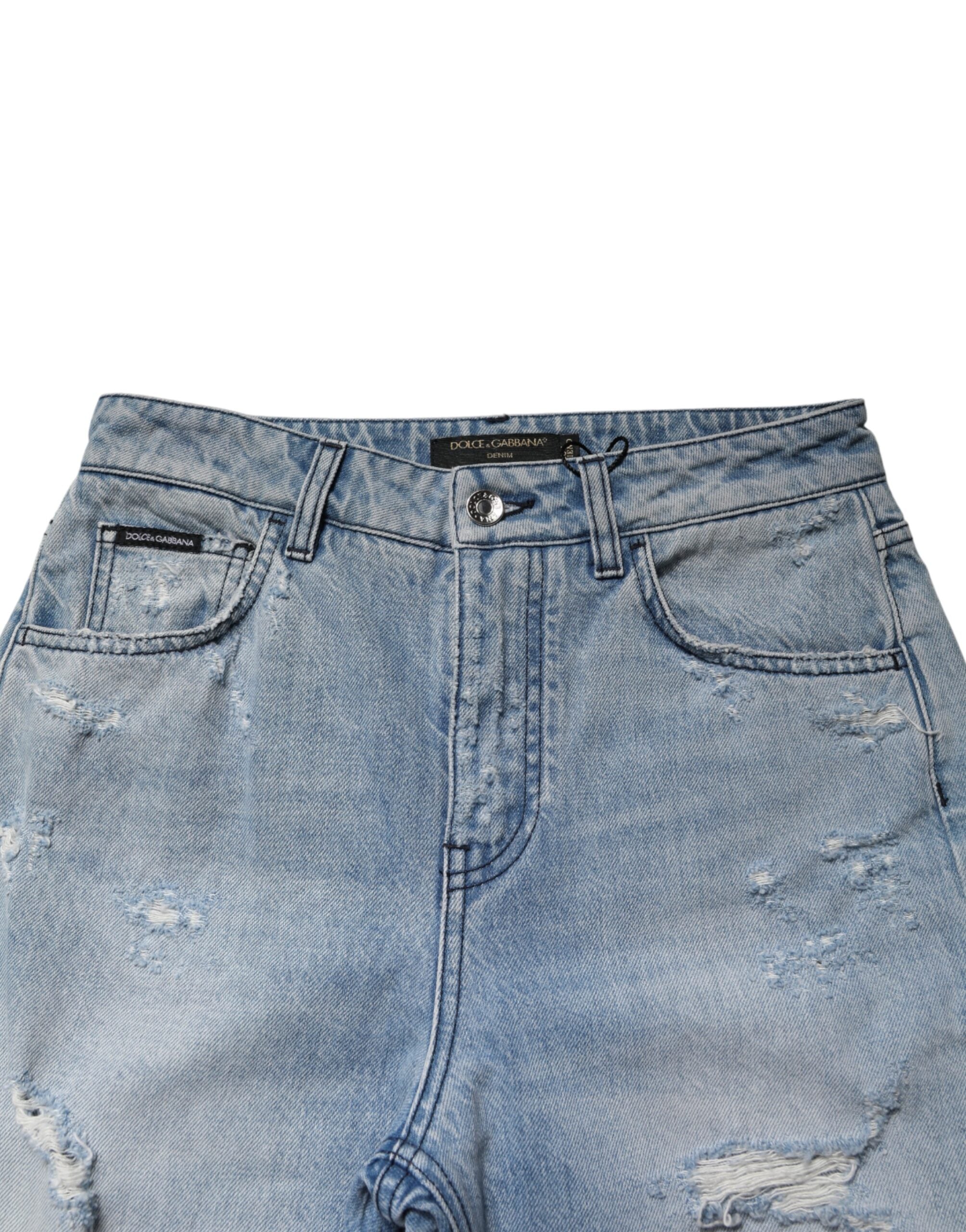 Dolce & Gabbana LightBlue Ripped Washed BOYFRIEND Denim Women's Jeans