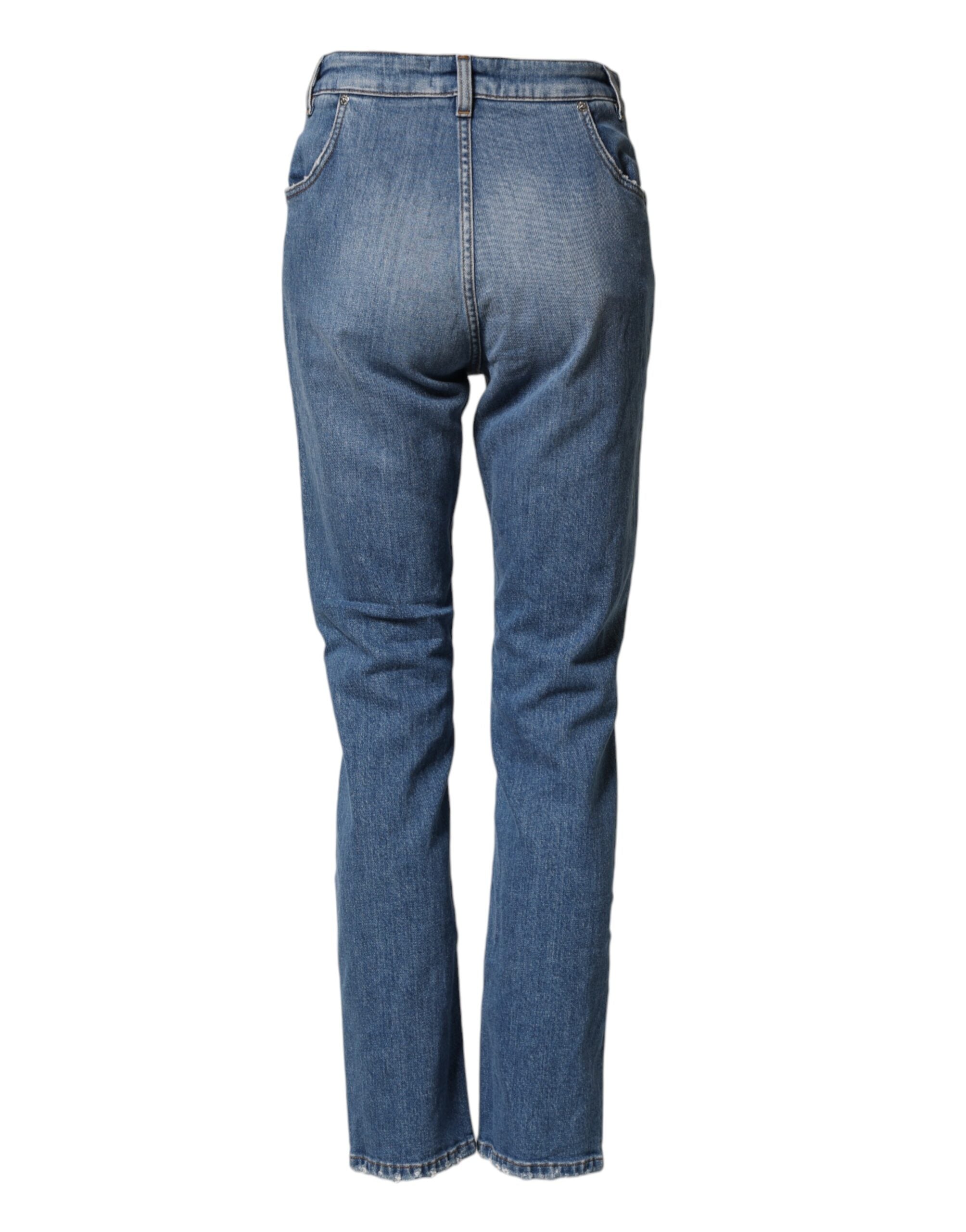 Dolce & Gabbana Blue Distressed Washed Cotton Denim Women's Jeans