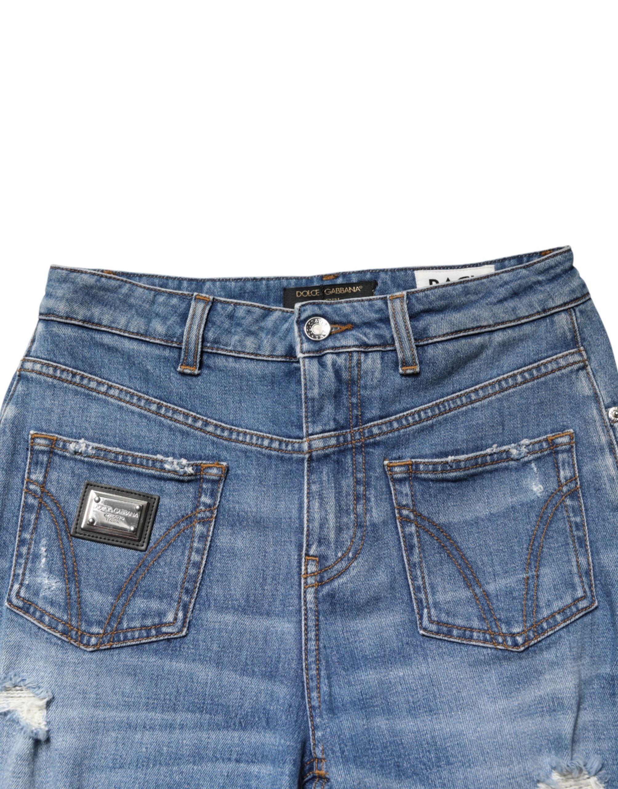 Dolce & Gabbana Blue Distressed Washed Cotton Denim Women's Jeans