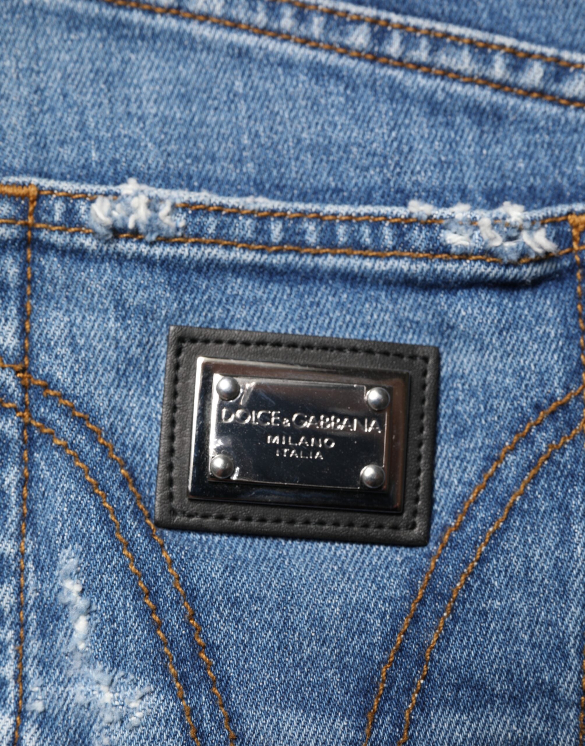 Dolce & Gabbana Blue Distressed Washed Cotton Denim Women's Jeans