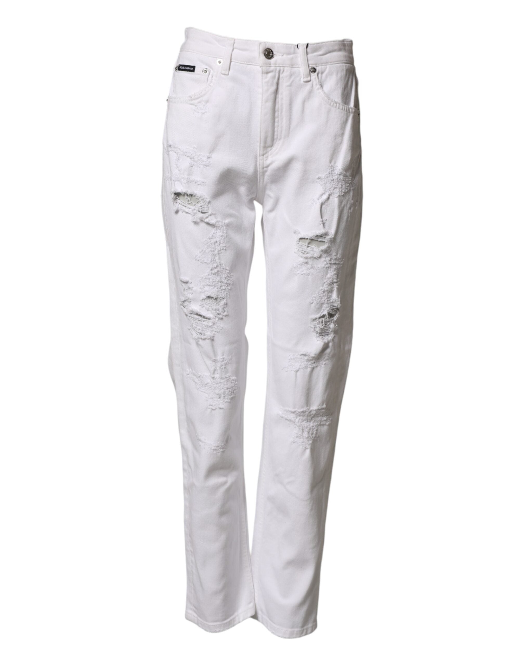 Dolce & Gabbana White Distressed Cotton BOYFRIEND Denim Women's Jeans