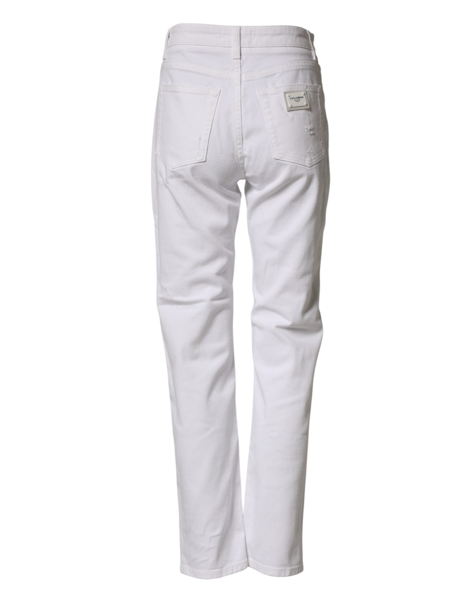 Dolce & Gabbana White Distressed Cotton BOYFRIEND Denim Women's Jeans