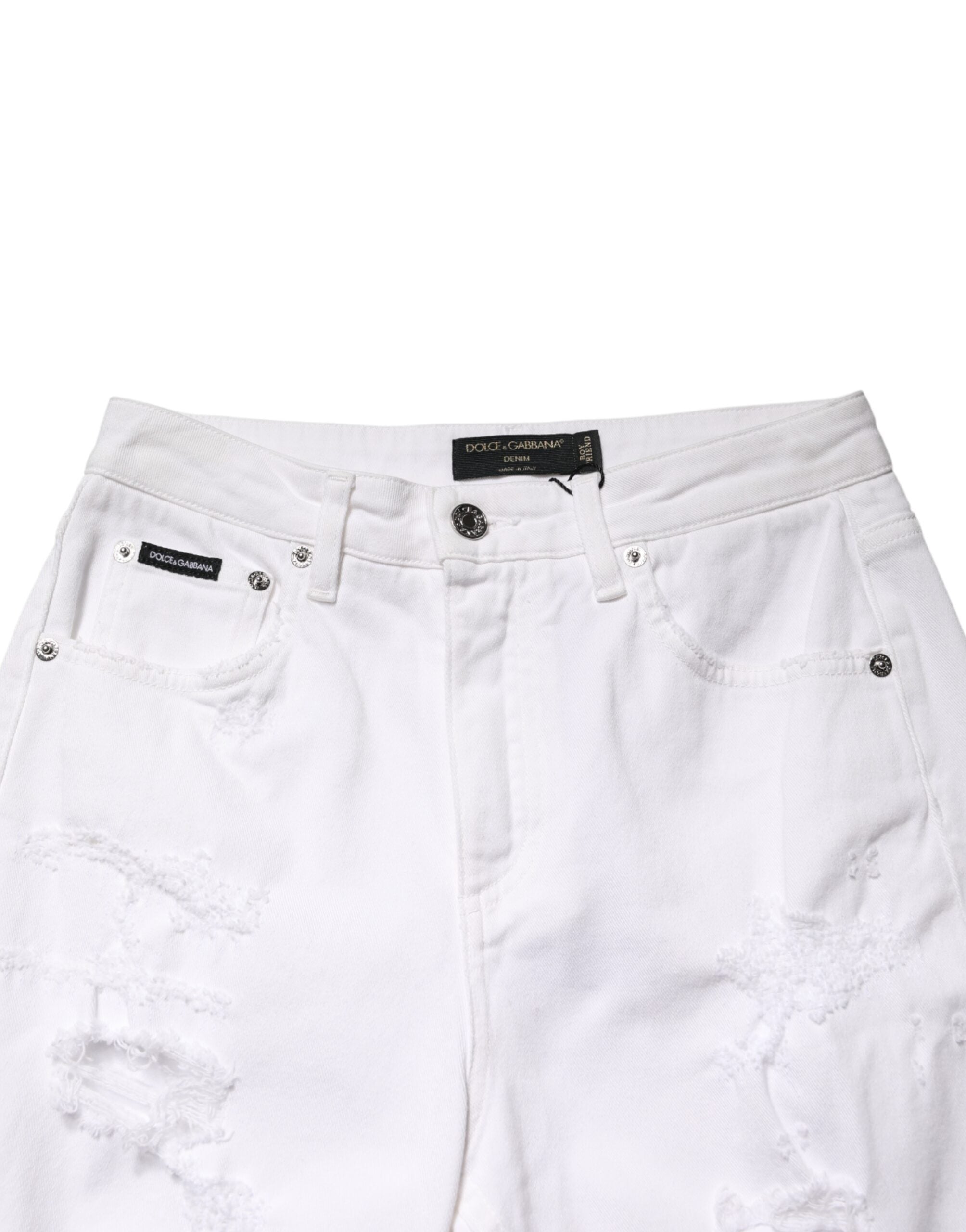 Dolce & Gabbana White Distressed Cotton BOYFRIEND Denim Women's Jeans