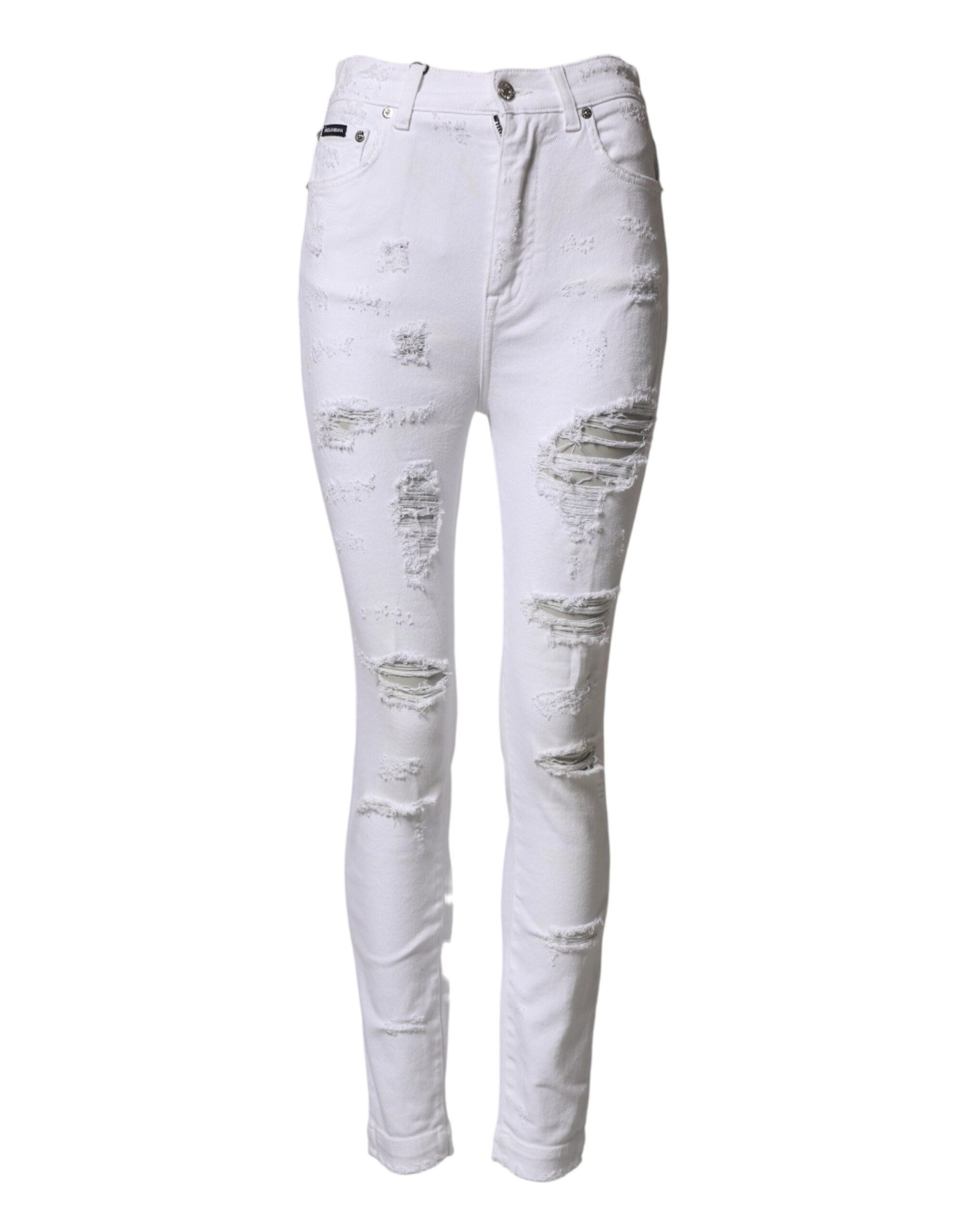 Dolce & Gabbana White Distressed High Waist Denim Women's Jeans