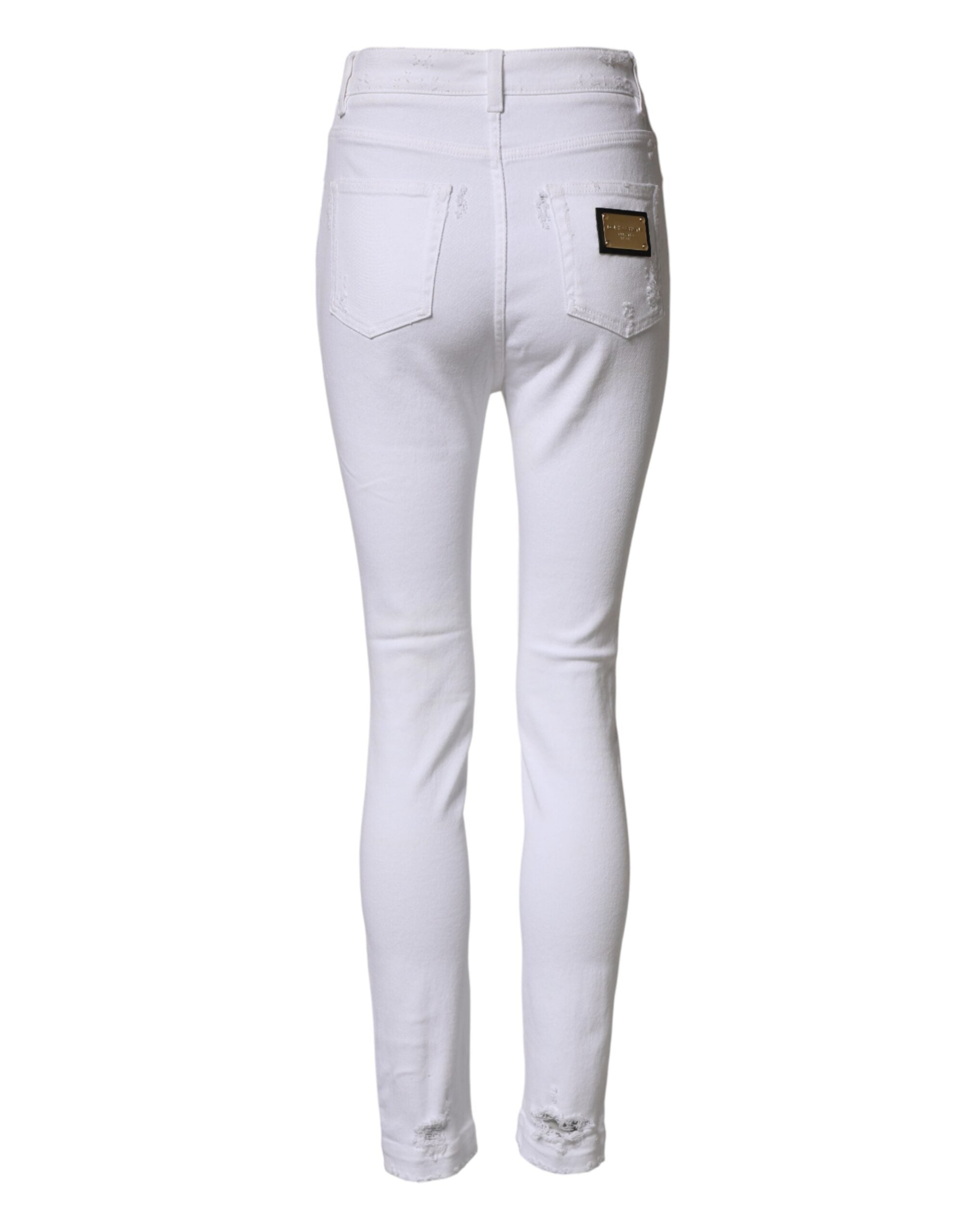 Dolce & Gabbana White Distressed High Waist Denim Women's Jeans