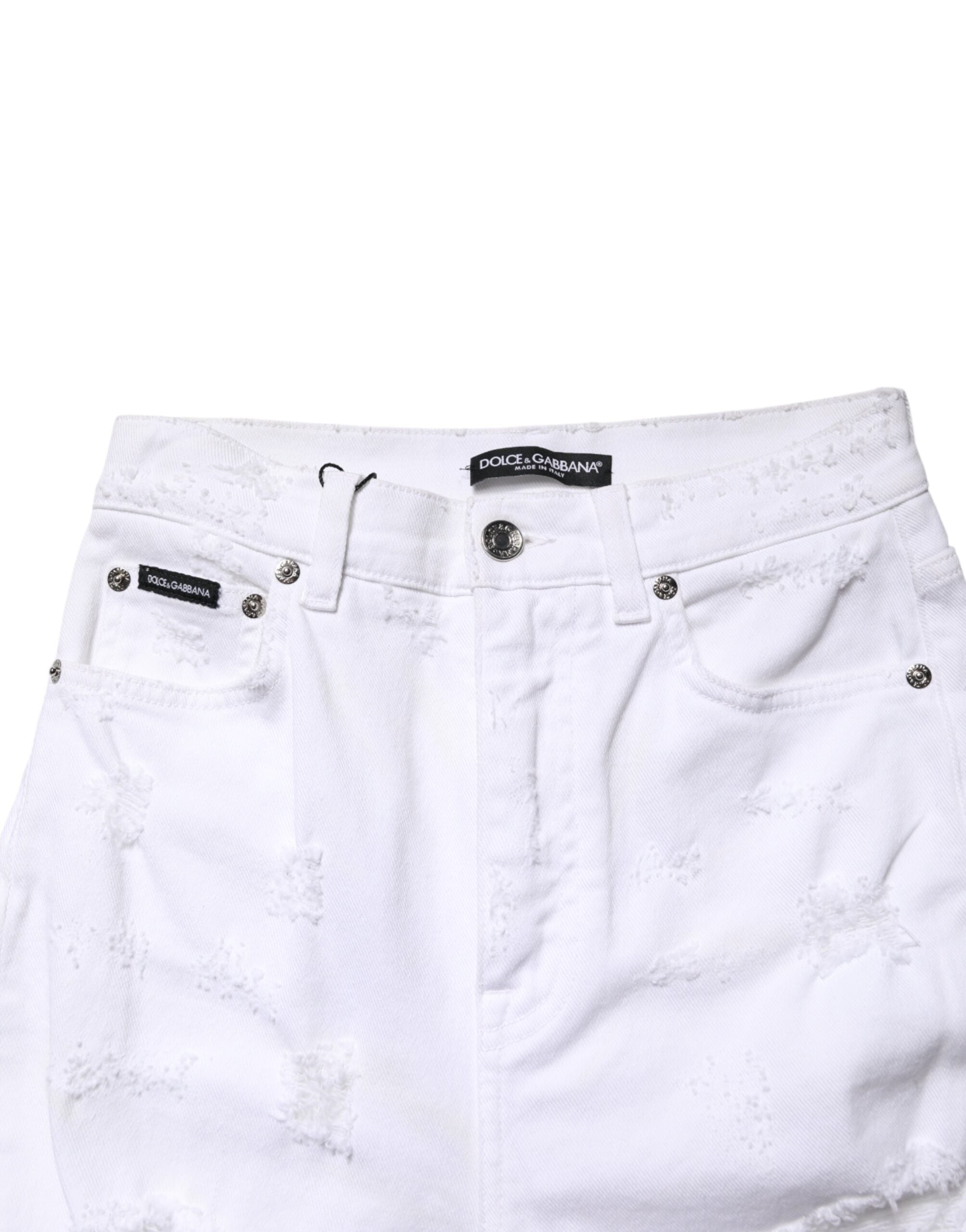 Dolce & Gabbana White Distressed High Waist Denim Women's Jeans