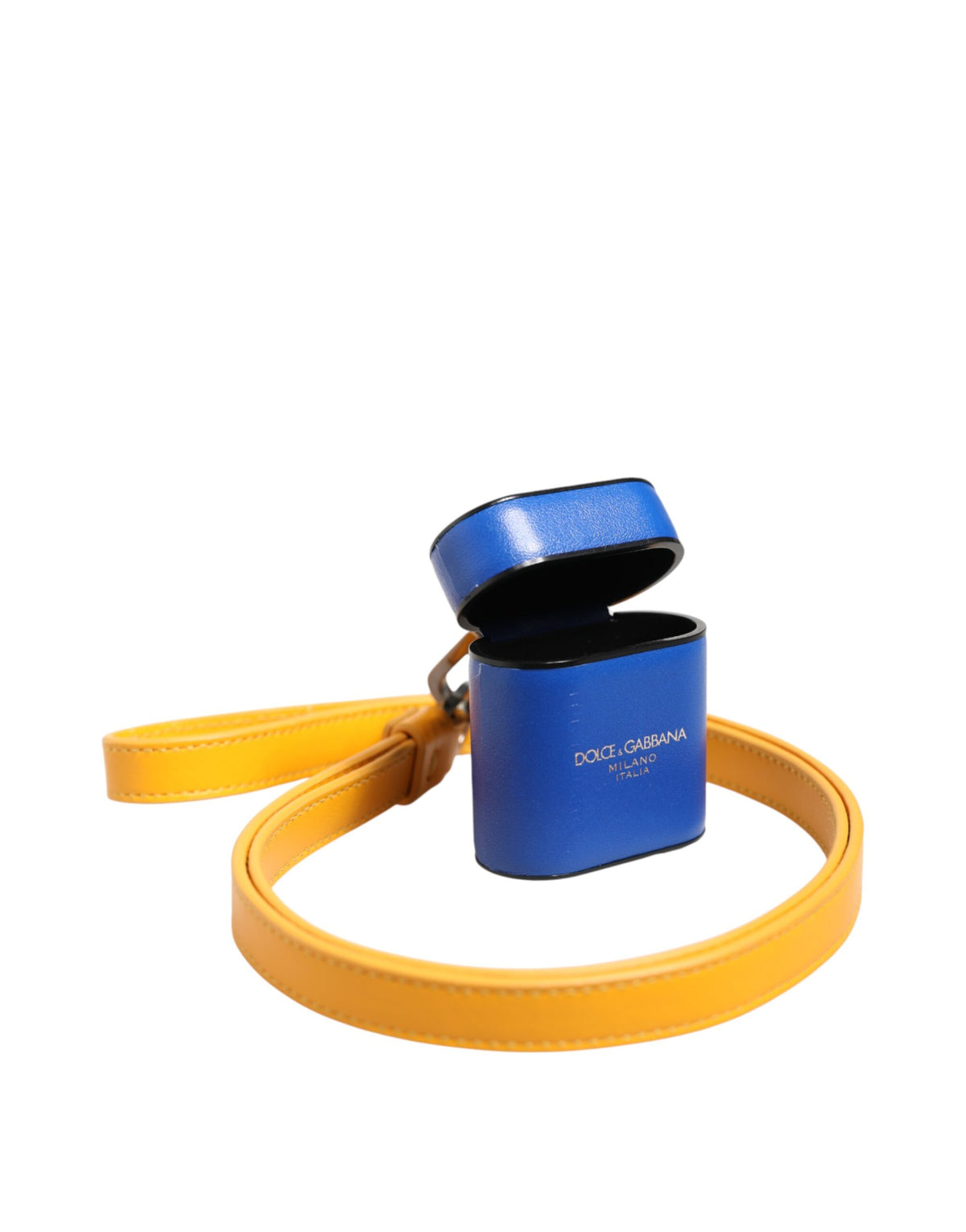Dolce & Gabbana Blue Yellow Calfskin Leather Logo Strap Men Airpods Men's Case
