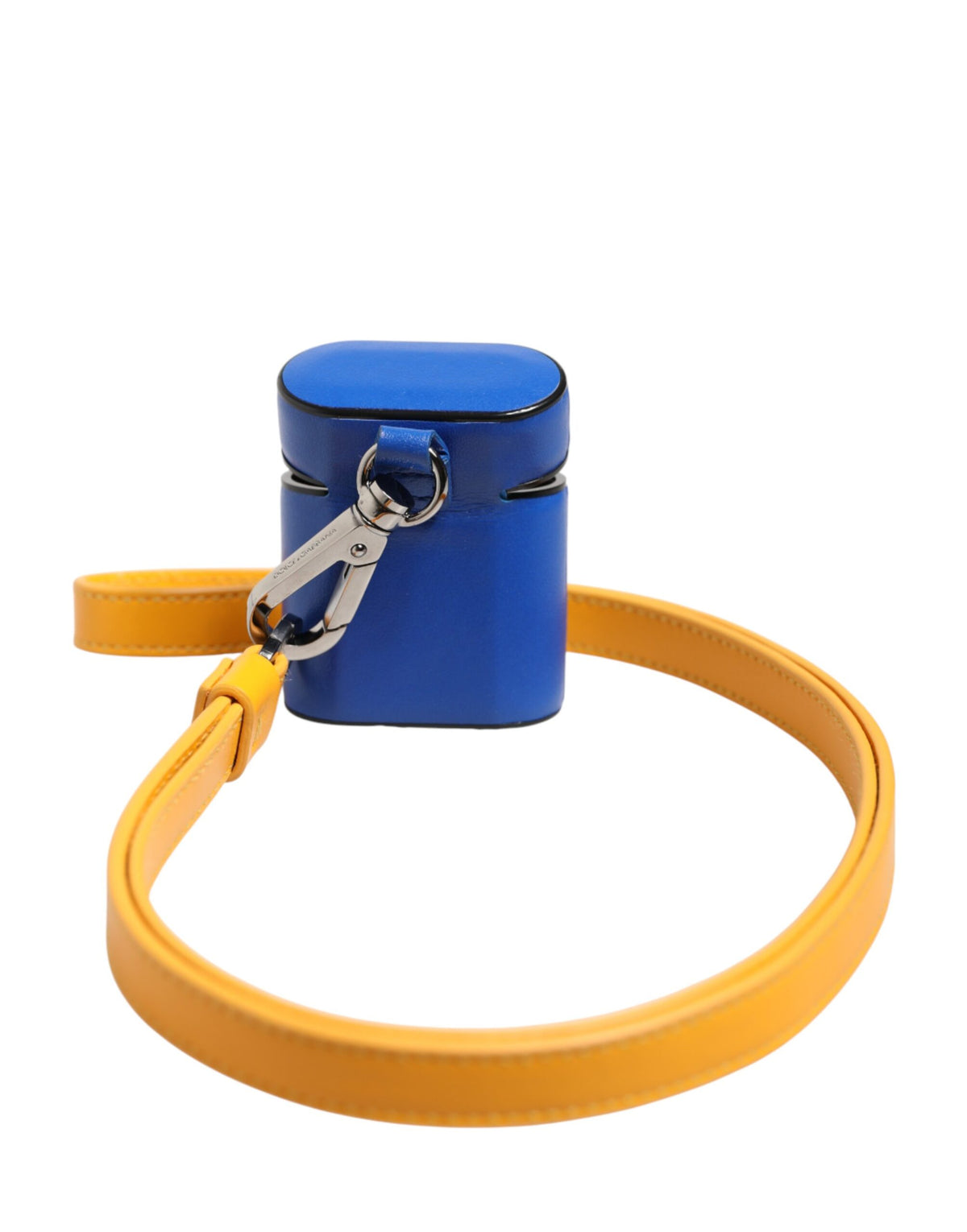 Dolce & Gabbana Blue Yellow Calfskin Leather Logo Strap Men Airpods Men's Case