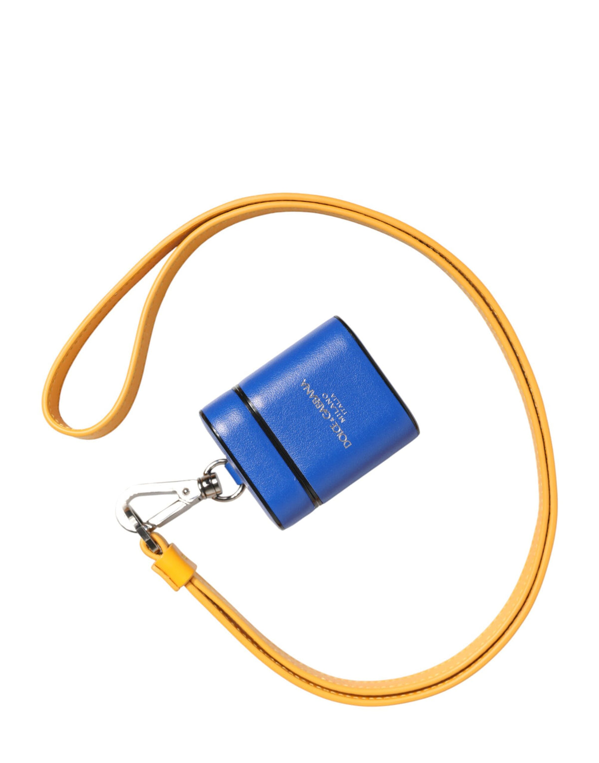 Dolce & Gabbana Blue Yellow Calfskin Leather Logo Strap Men Airpods Men's Case