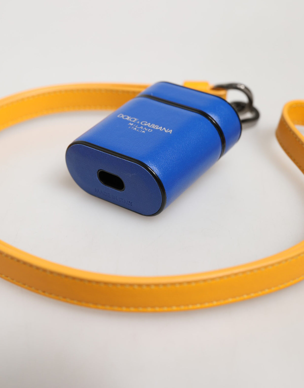 Dolce & Gabbana Blue Yellow Calfskin Leather Logo Strap Men Airpods Men's Case