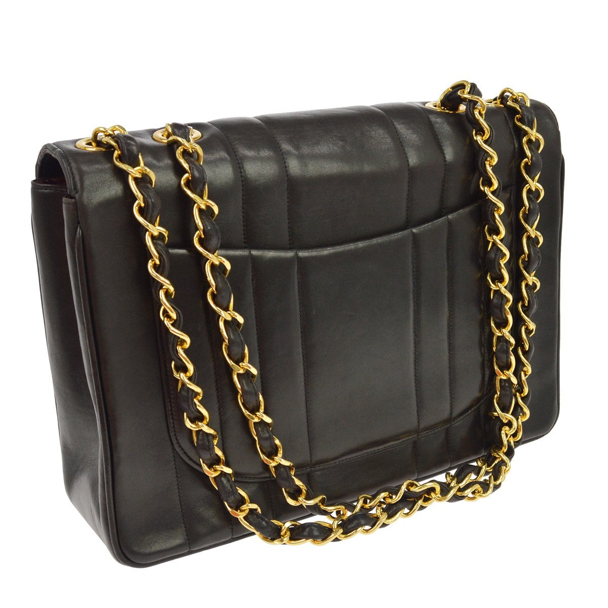 Chanel Classic Flap Vertical Quilted Lambskin Black Leather Handbag (Pre-Owned)