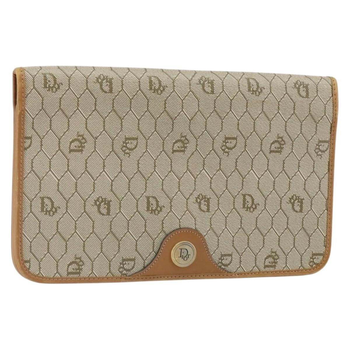 Christian Dior Vintage Honeycomb Clutch Canvas Beige Canvas Clutche & Pouche Bag (Pre-Owned)