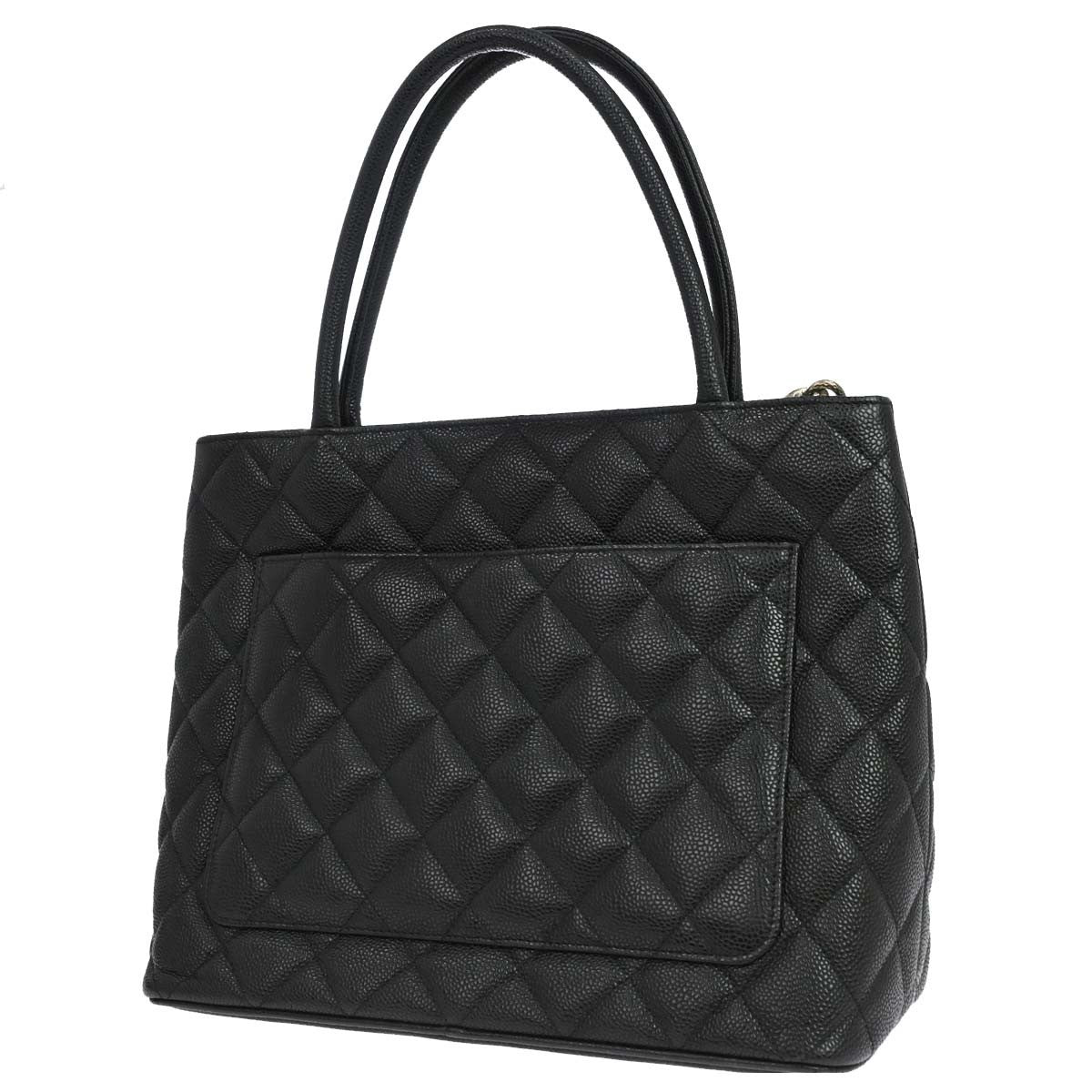 Chanel Medallion Tote Quilted Caviar Black Leather Tote Bag Bag (Pre-Owned)