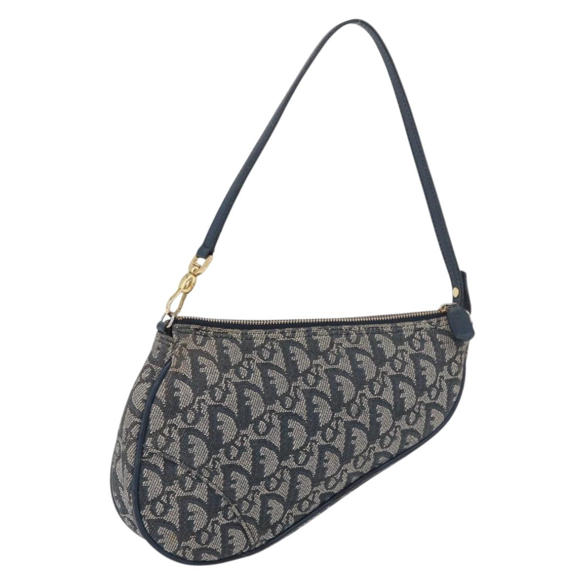 Christian Dior Vintage Saddle Bag Canvas Navy Canvas Clutche & Pouche Bag (Pre-Owned)