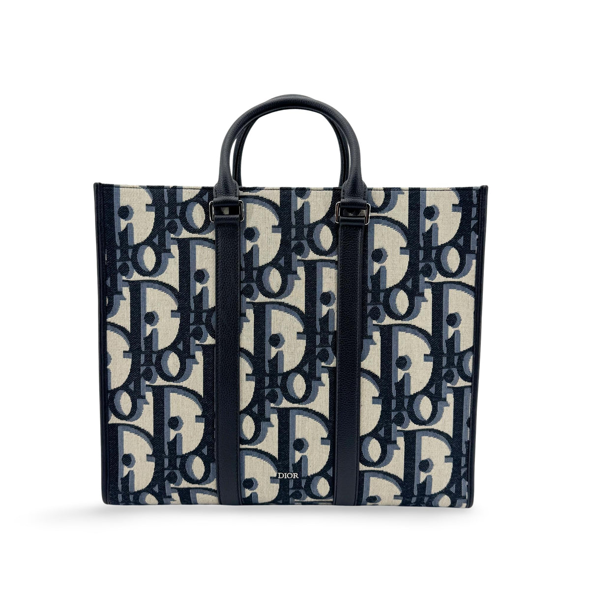 Christian Dior Book Tote With Strap Oblique Canvas Black Canvas Tote Bag Bag (Pre-Owned)