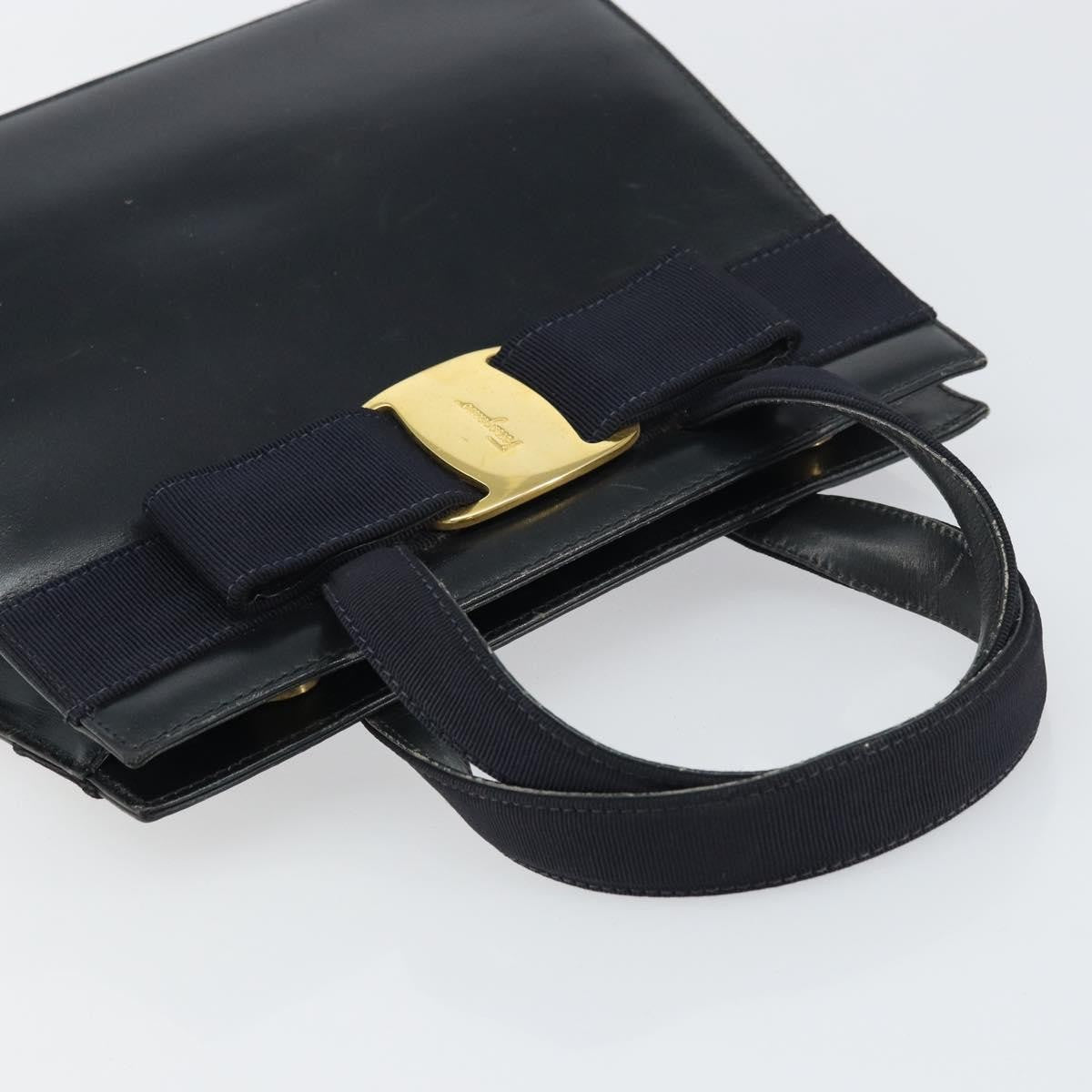 Salvatore Ferragamo Convertible Vara Bow Leather Navy Leather Handbag (Pre-Owned)