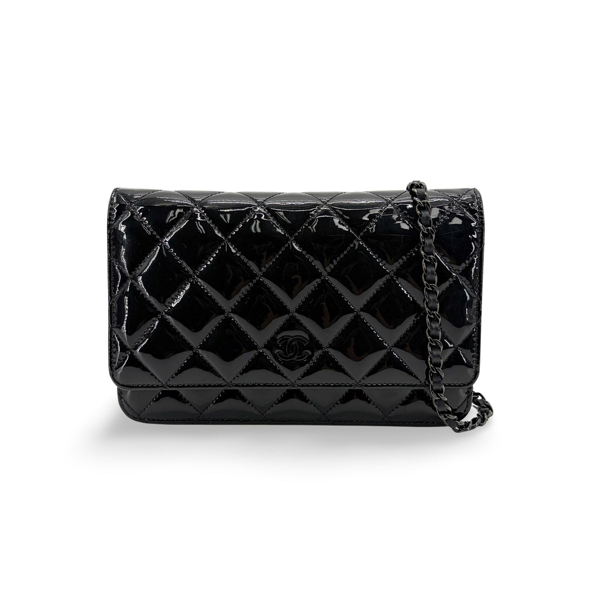Chanel So Black Wallet On Chain Quilted Patent Black Patent_Leather Crossbody Bag Bag (Pre-Owned)