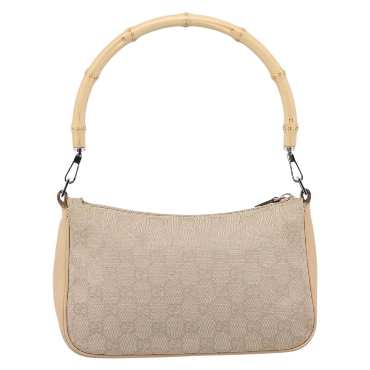 Gucci Bamboo Top Handle Gg Canvas Beige Canvas Handbag (Pre-Owned)