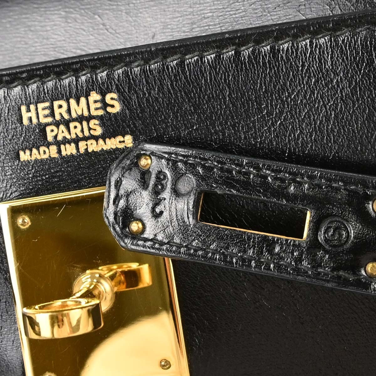 Hermes Kelly Black Box Calf With Gold Hardware Black Calfskin Handbag (Pre-Owned)