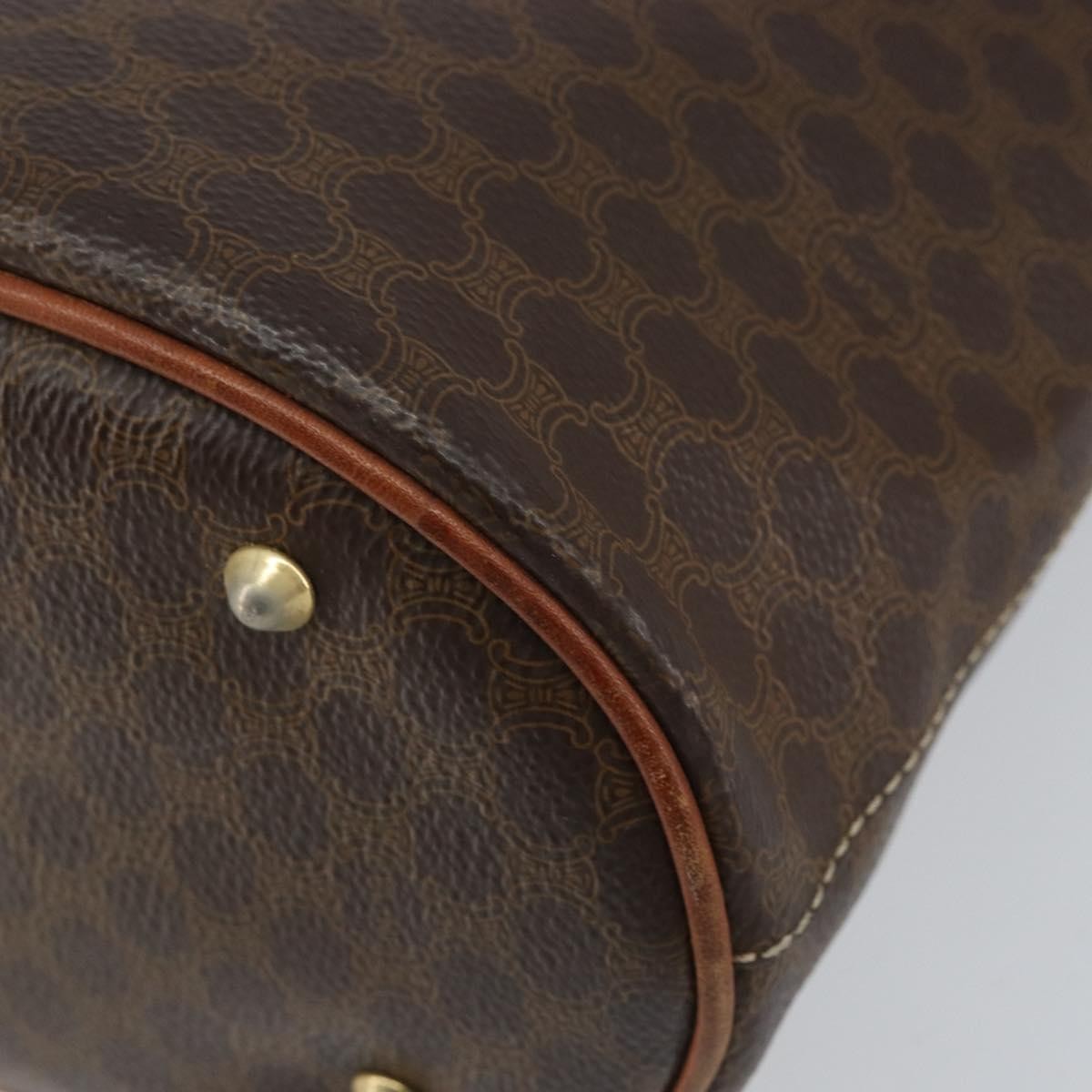 Celine Vintage Macadam Shopper Tote Canvas And Leather Brown Canvas Tote Bag Bag (Pre-Owned)