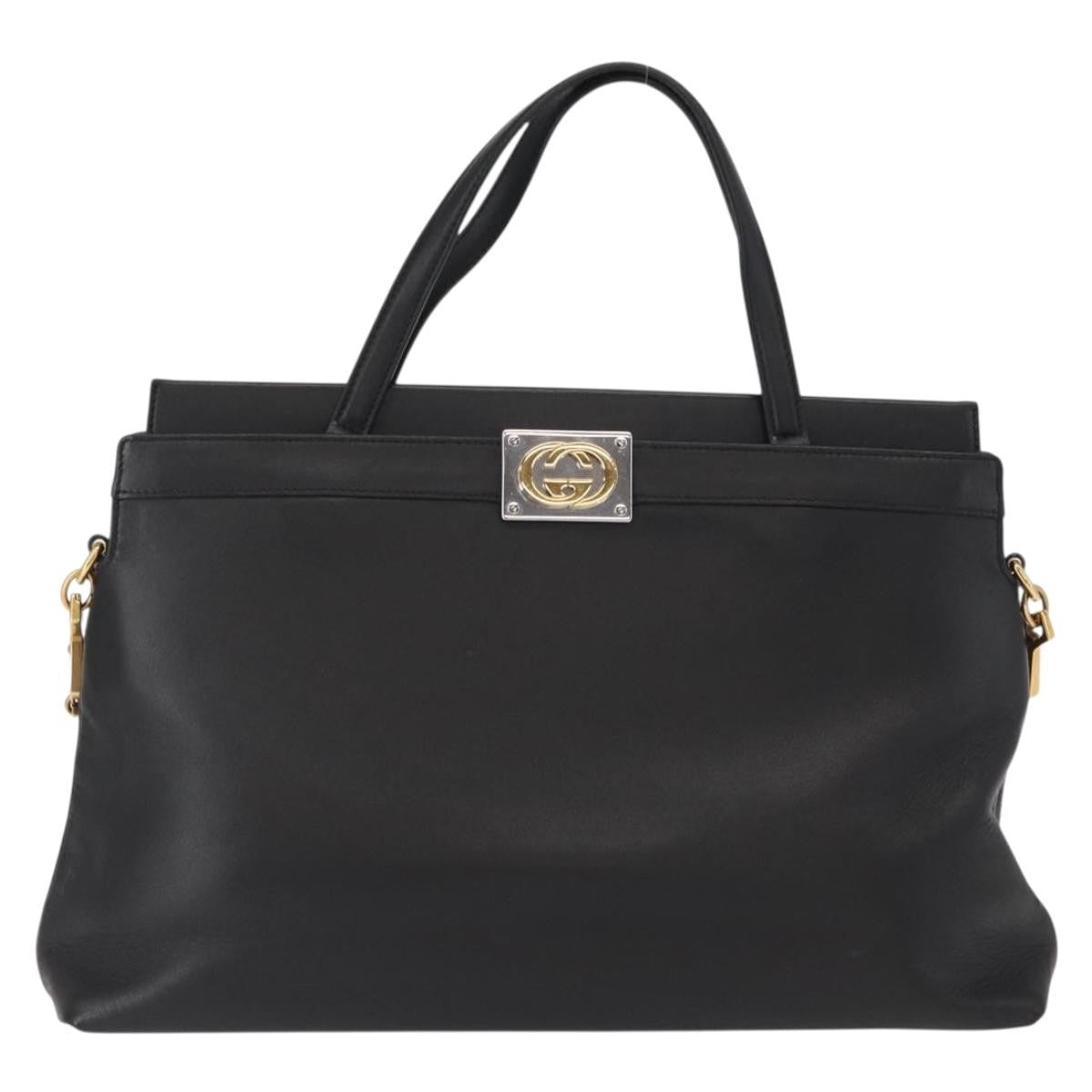 Gucci Linea Matisse Interlocking G Top Handle Tote Leather Black Leather Shoulder Bag Bag (Pre-Owned)