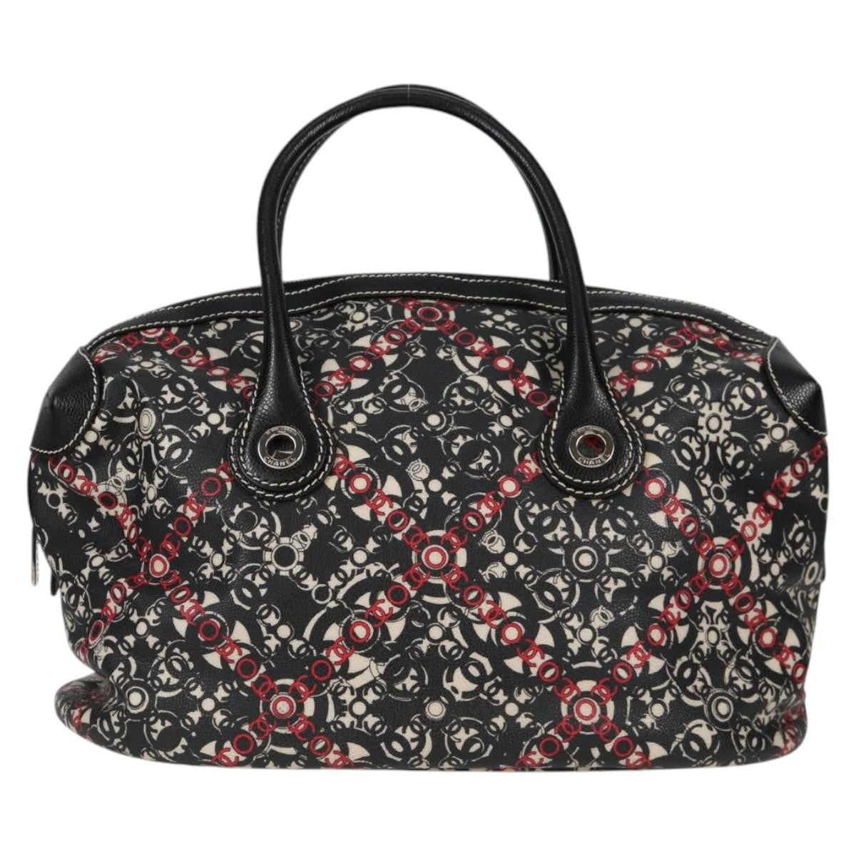 Chanel Optic Coco Bowler Printed Coated Canvas With Caviar Black Canvas Handbag (Pre-Owned)