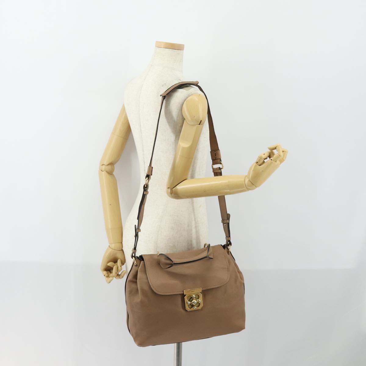 Chloe Elsie Convertible Satchel Leather Beige Leather Handbag (Pre-Owned)