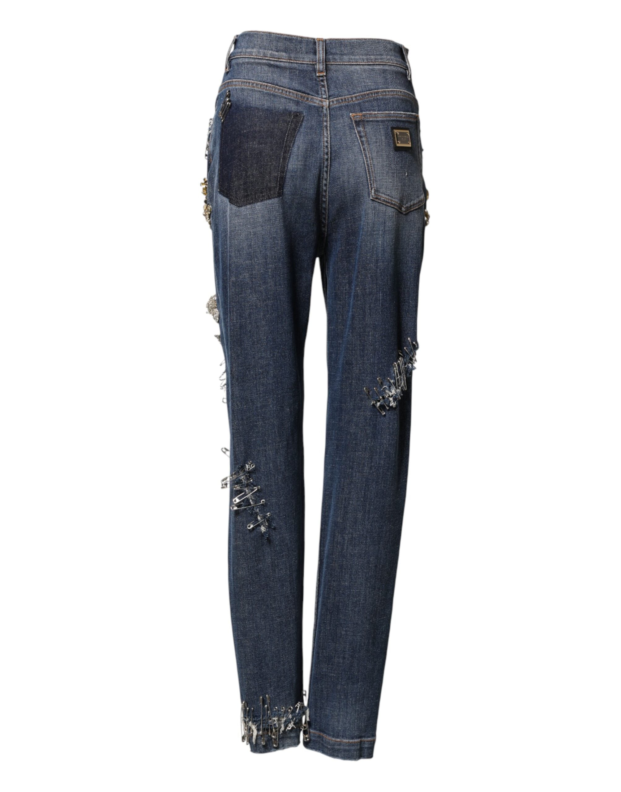 Dolce & Gabbana Blue Cotton Rhinestone Embellish Denim Women's Jeans