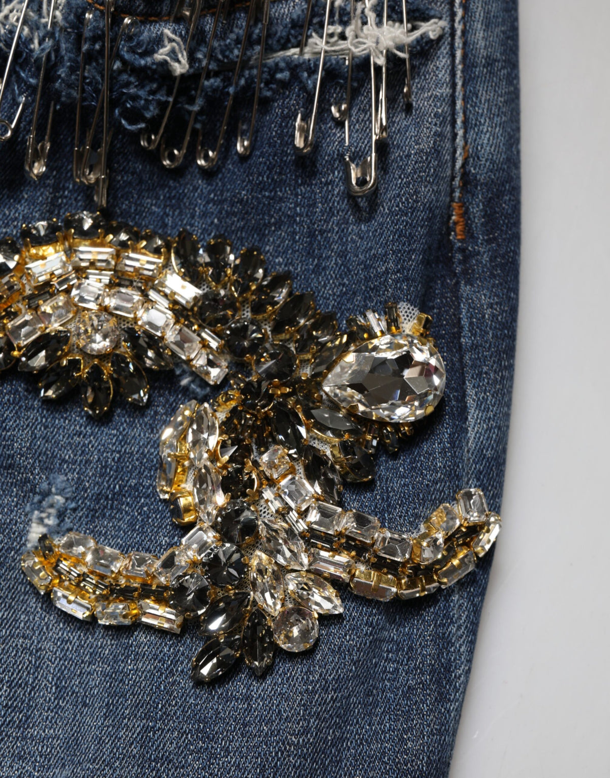 Dolce & Gabbana Blue Cotton Rhinestone Embellish Denim Women's Jeans