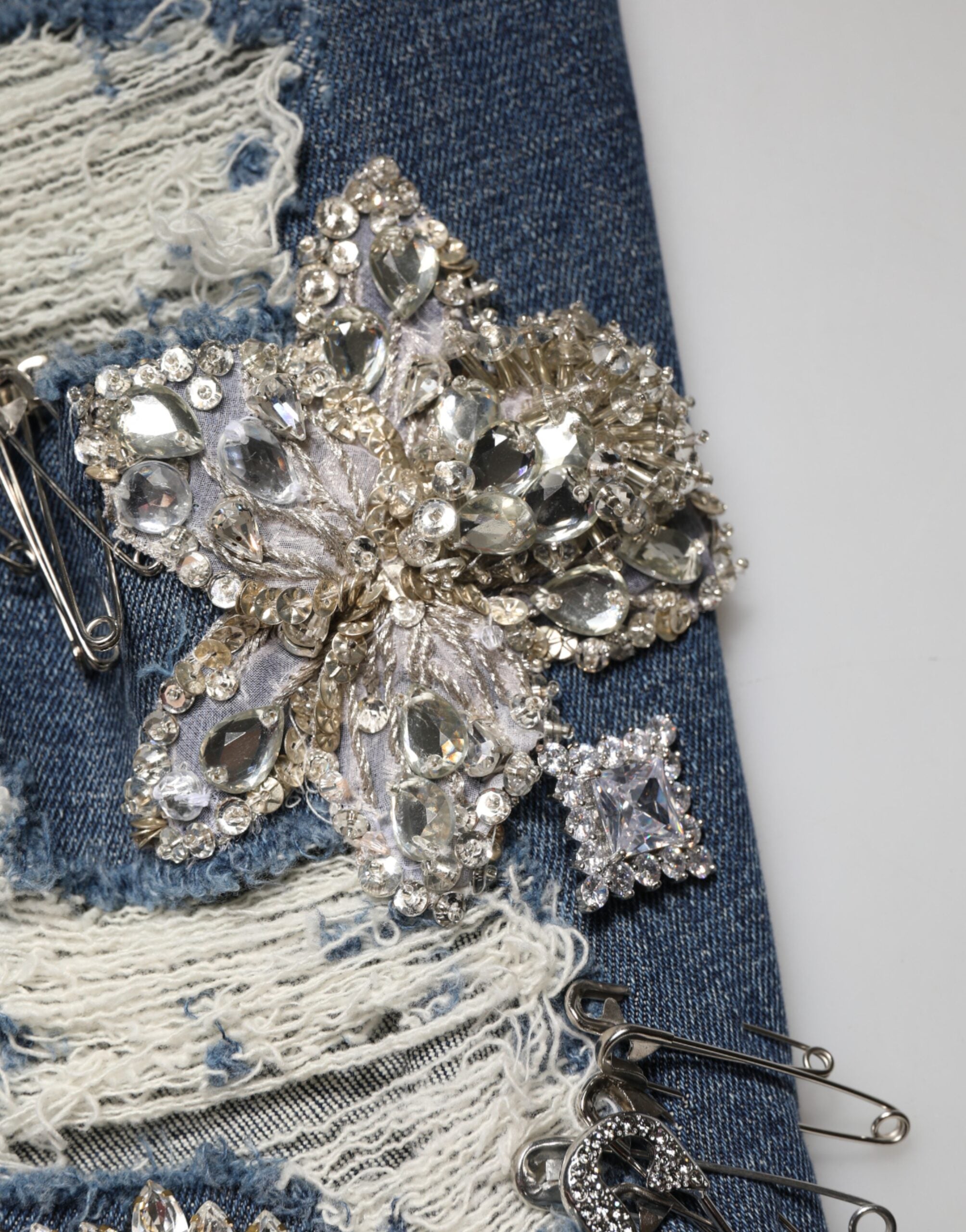 Dolce & Gabbana Blue Cotton Rhinestone Embellish Denim Women's Jeans