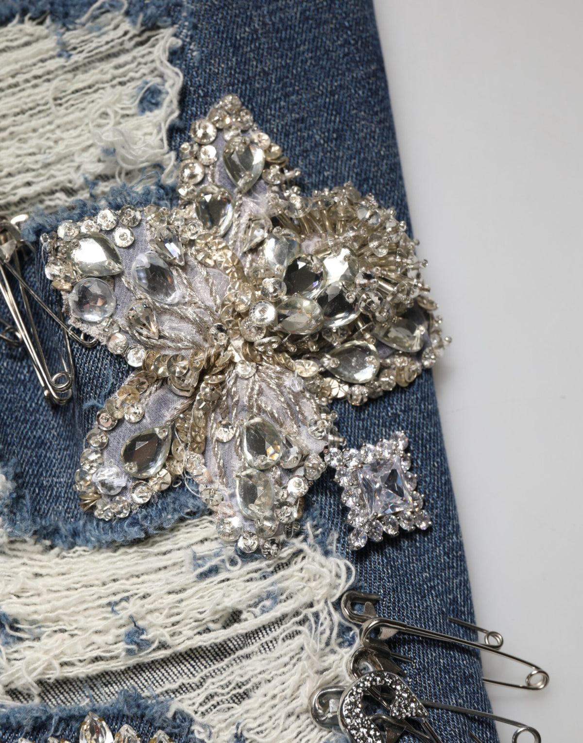 Dolce & Gabbana Blue Cotton Rhinestone Embellish Denim Women's Jeans