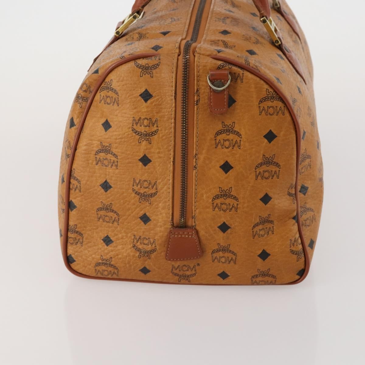 MCM Vicetos Logogram Boston Brown Leather Travel Bag Bag (Pre-Owned)