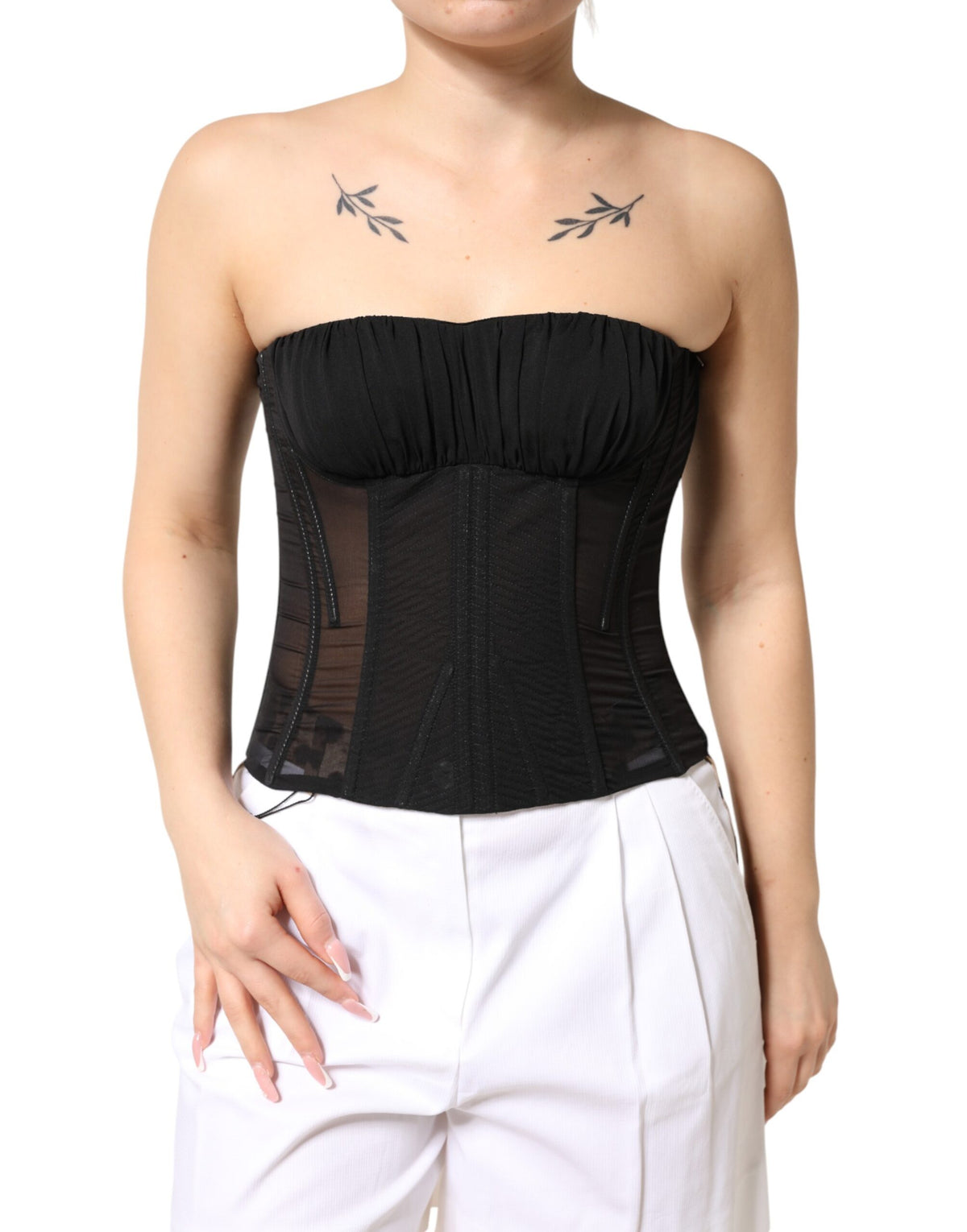 Dolce & Gabbana Black Silk Lace Bustier Corset Strapless Women's Top