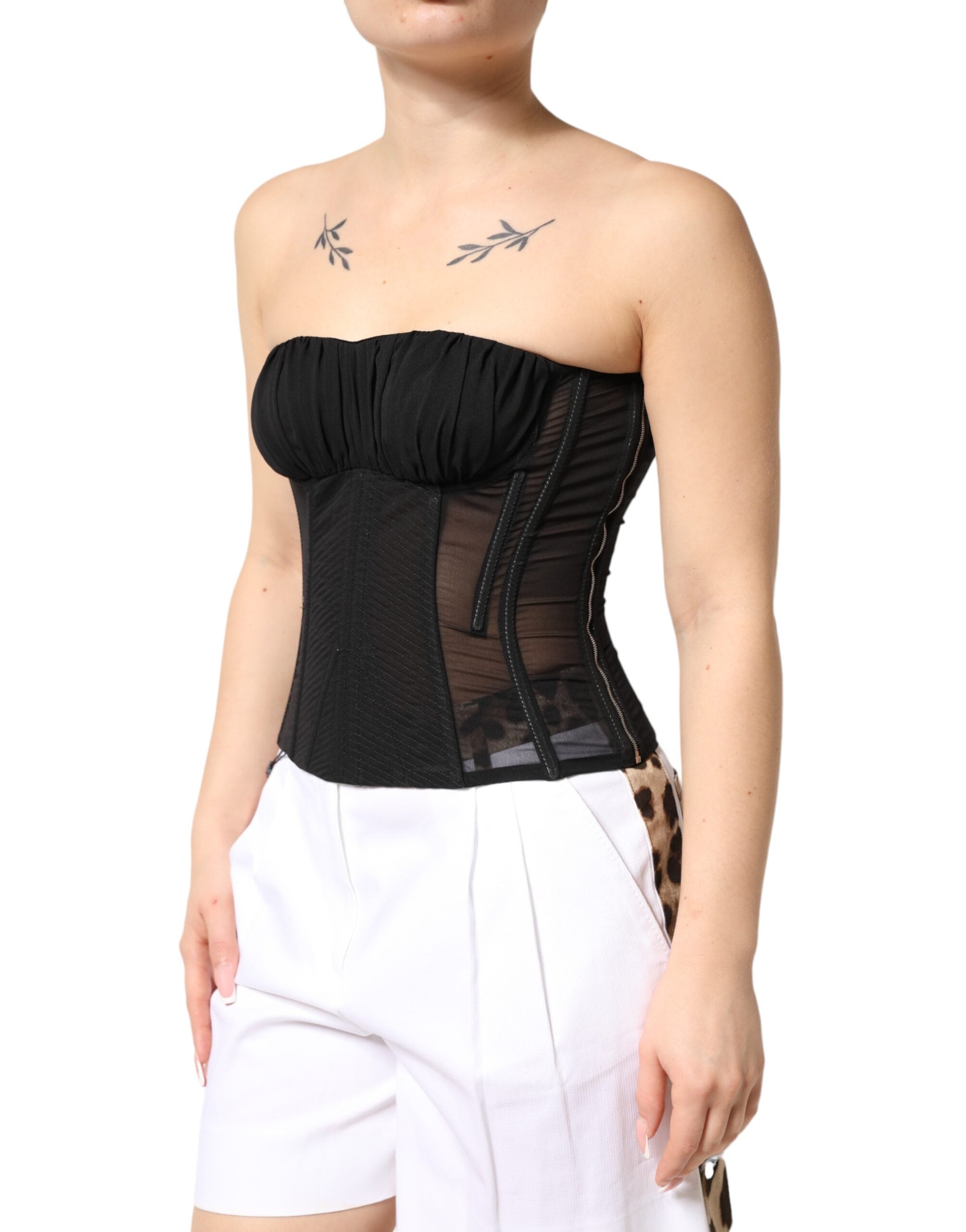 Dolce & Gabbana Black Silk Lace Bustier Corset Strapless Women's Top