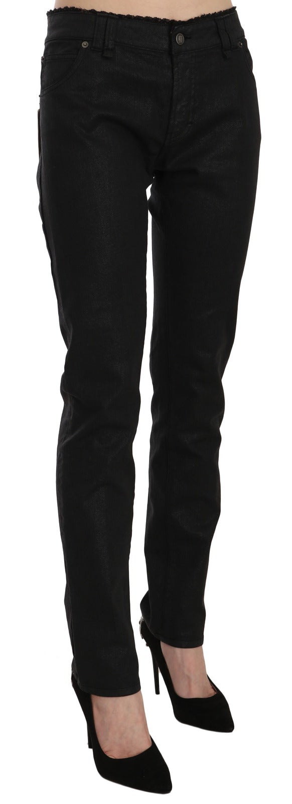 John Galliano Black Mid Waist Skinny Cotton Casual Denim Women's Jeans