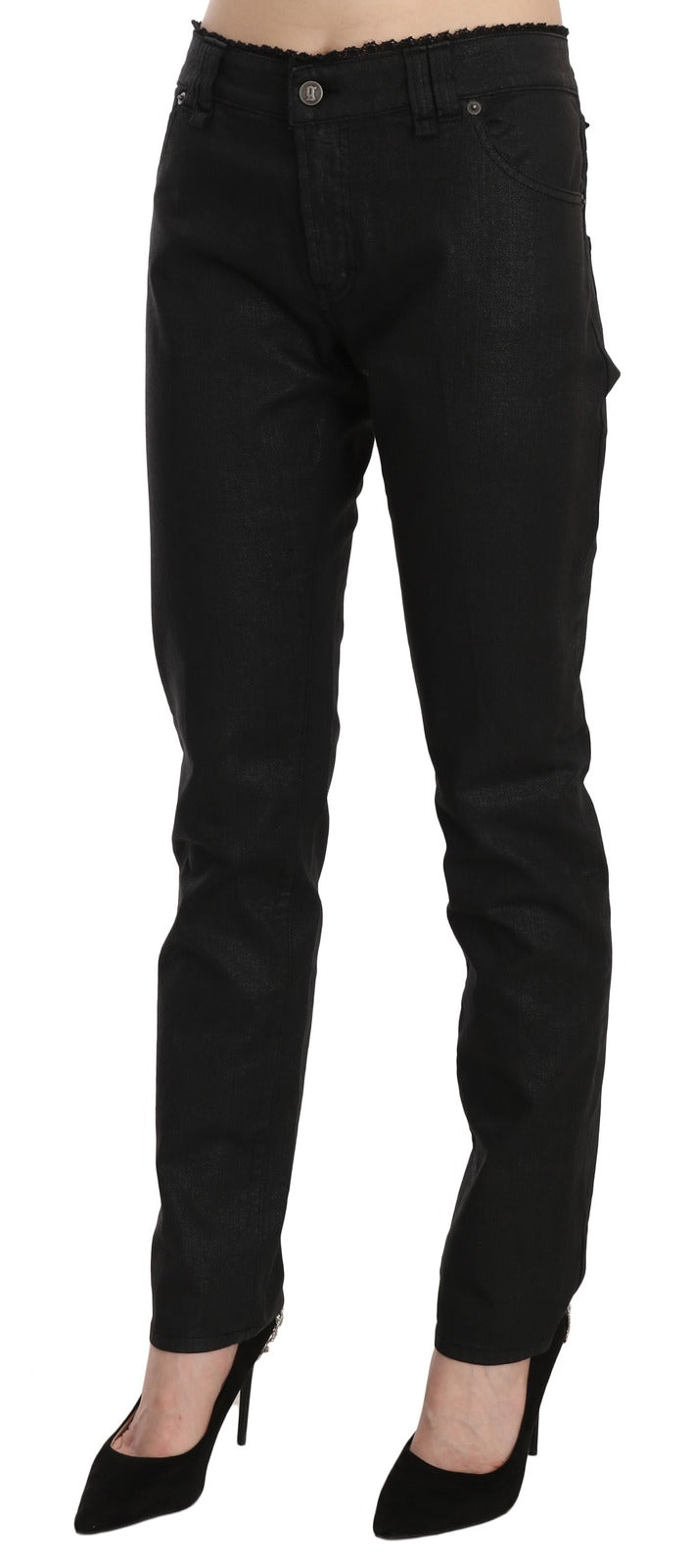 John Galliano Black Mid Waist Skinny Cotton Casual Denim Women's Jeans