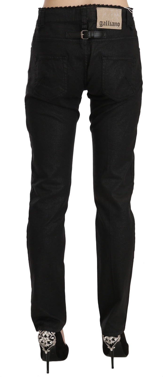 John Galliano Black Mid Waist Skinny Cotton Casual Denim Women's Jeans