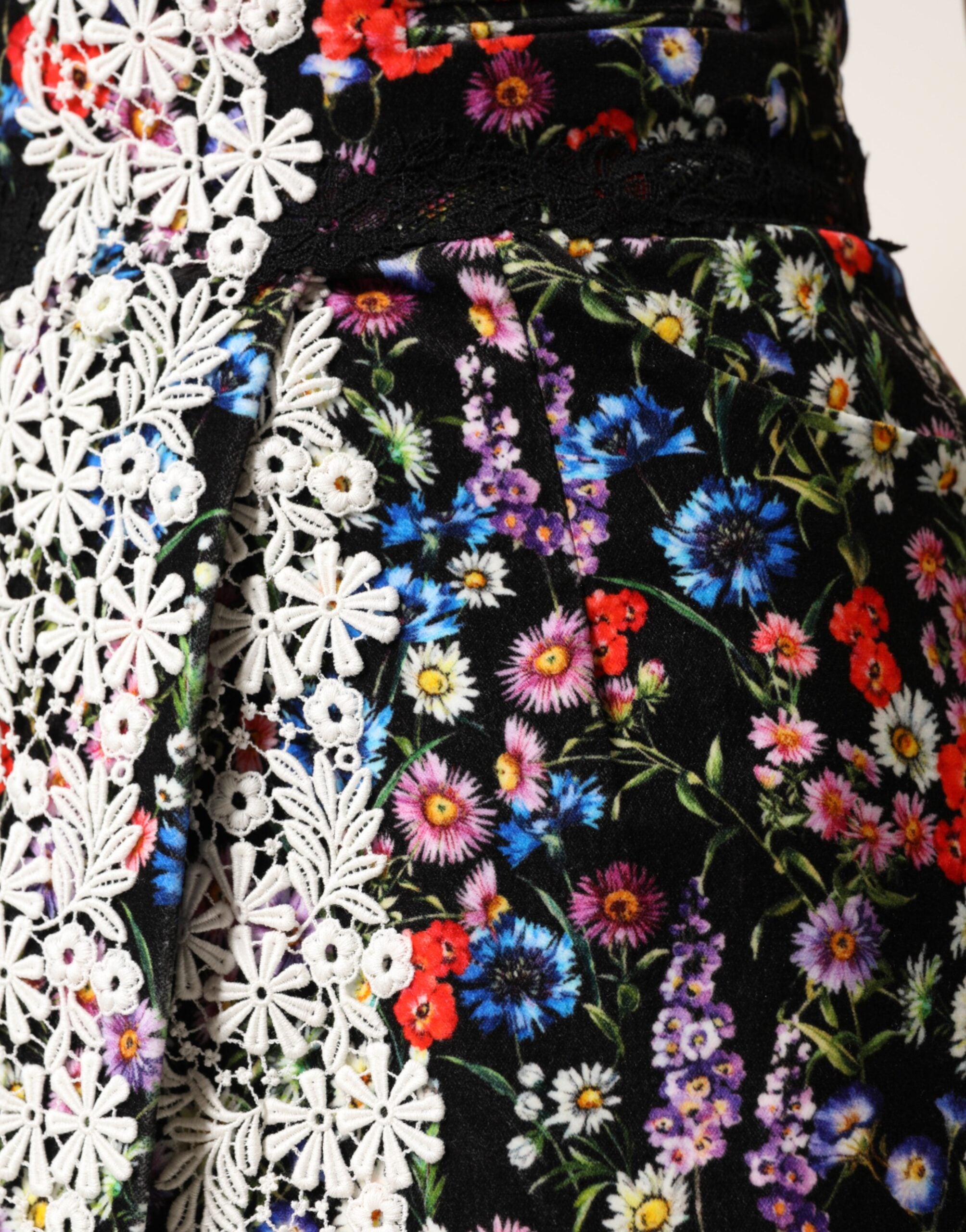 Dolce & Gabbana Black Floral Lace Cotton HighWaist Mini Women's Skirt