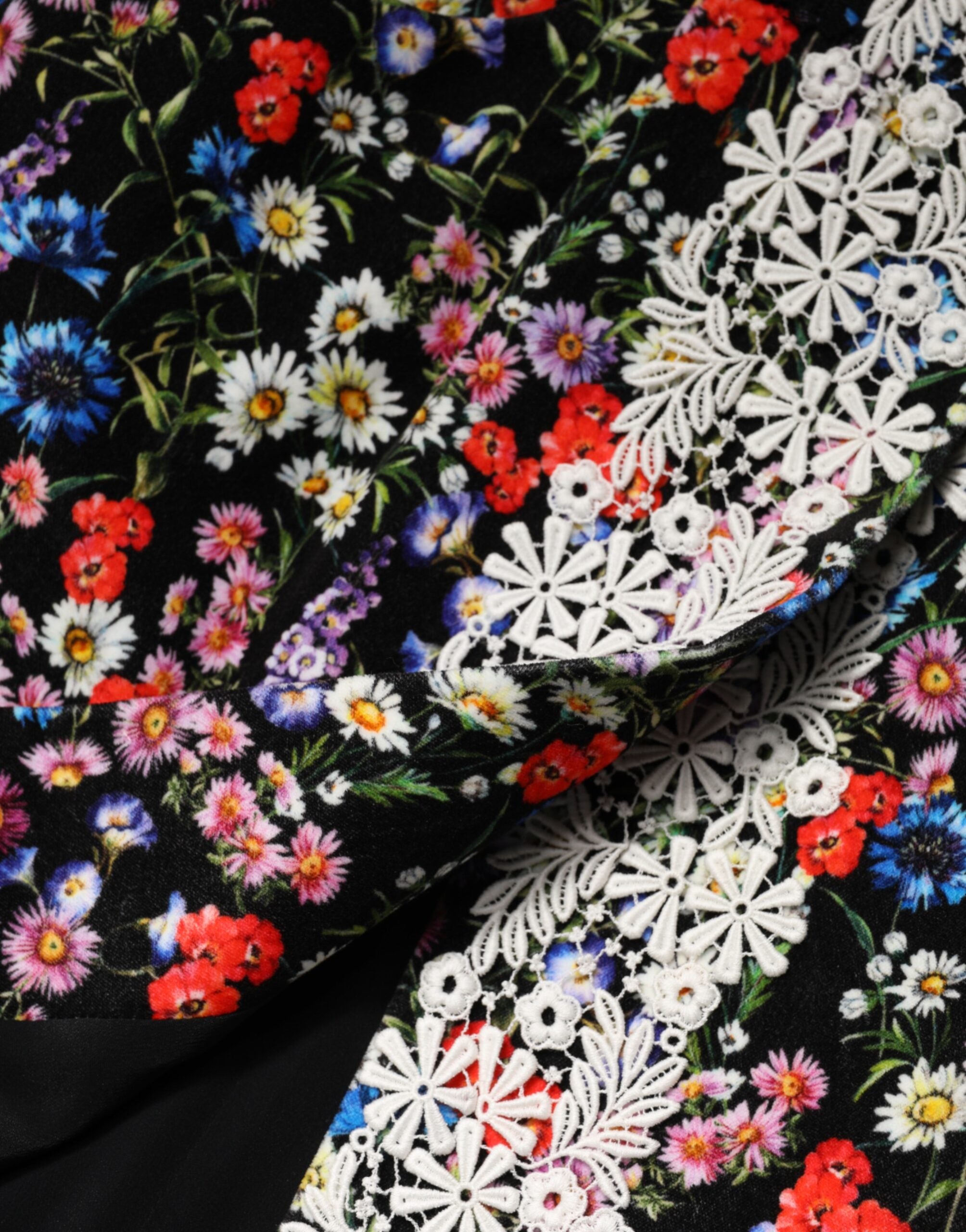 Dolce & Gabbana Black Floral Lace Cotton HighWaist Mini Women's Skirt