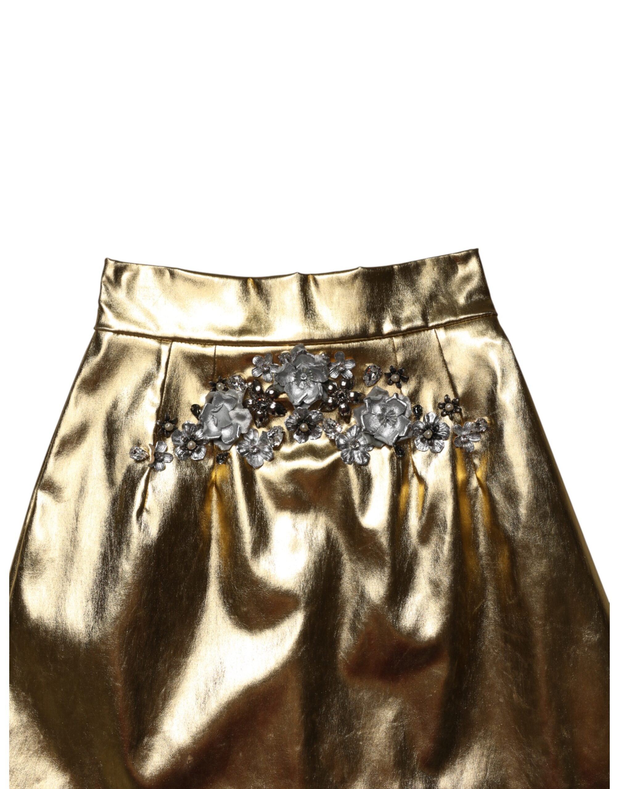 Dolce & Gabbana Gold Acetate Crystal High Waist Mini Women's Skirt (Pre-Owned)